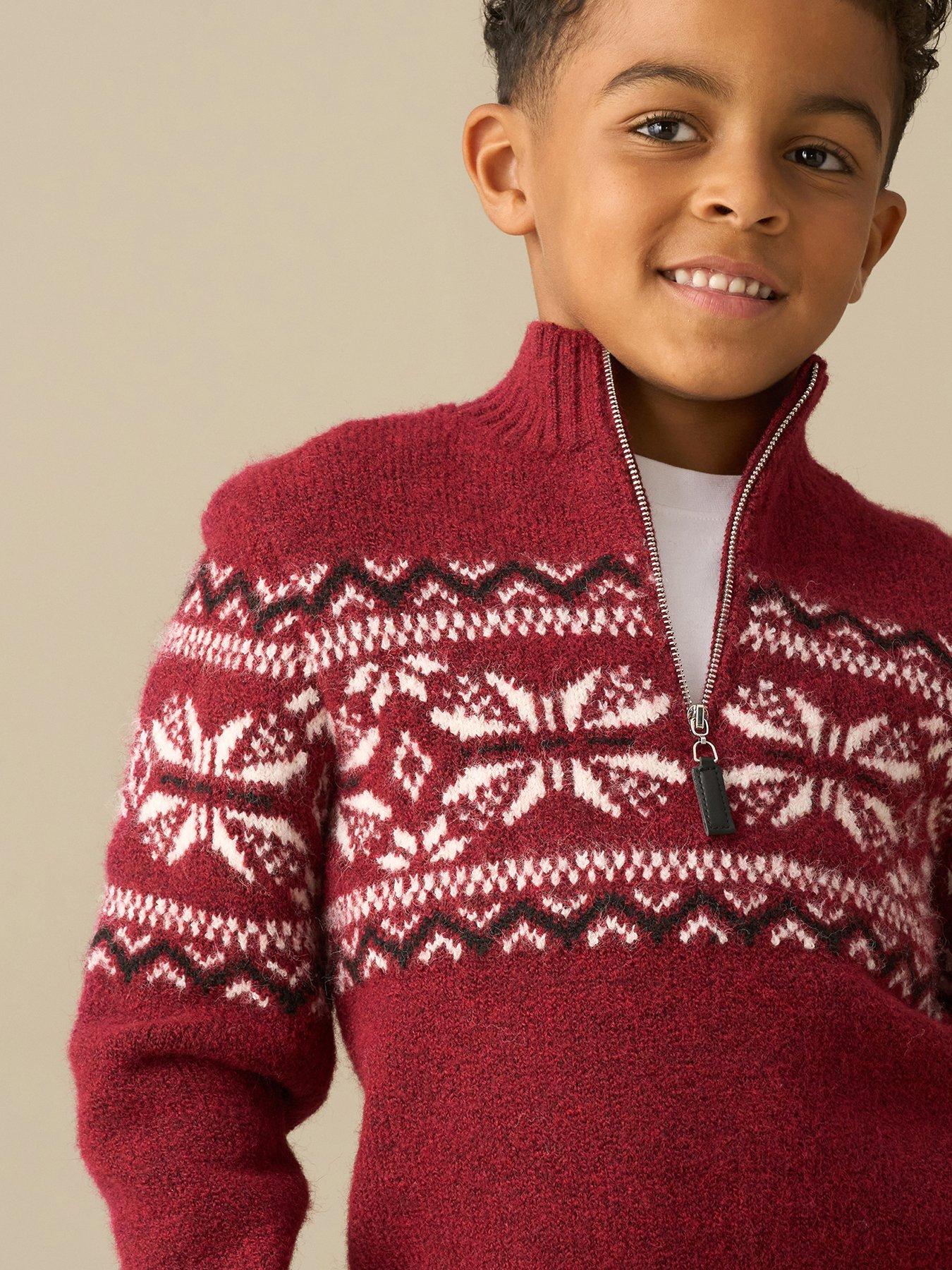 Image 4 of 6 of Angel & Rocket Boys Oakley Fairisle Zip Neck Jumper - Dark Red