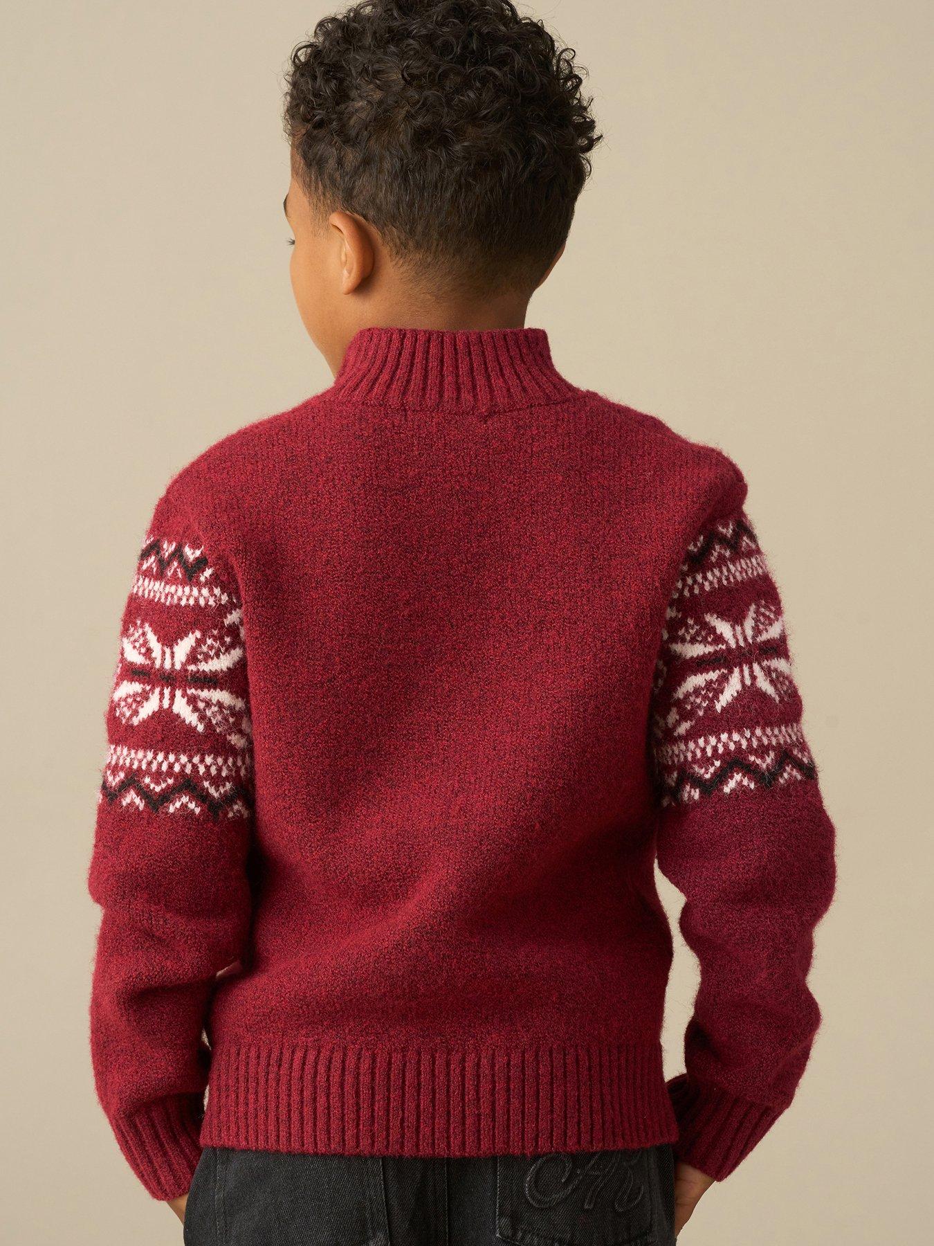 Image 6 of 6 of Angel & Rocket Boys Oakley Fairisle Zip Neck Jumper - Dark Red