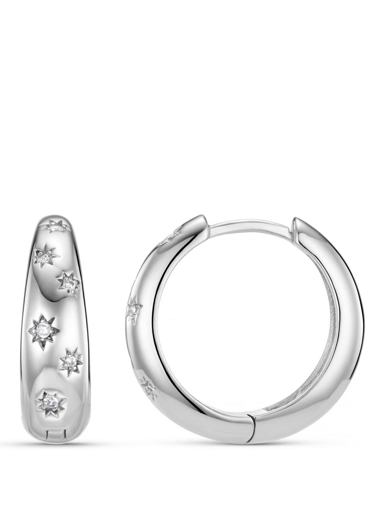 Image 1 of 2 of Orelia Crystal Starburst Hoop Earrings - Silver