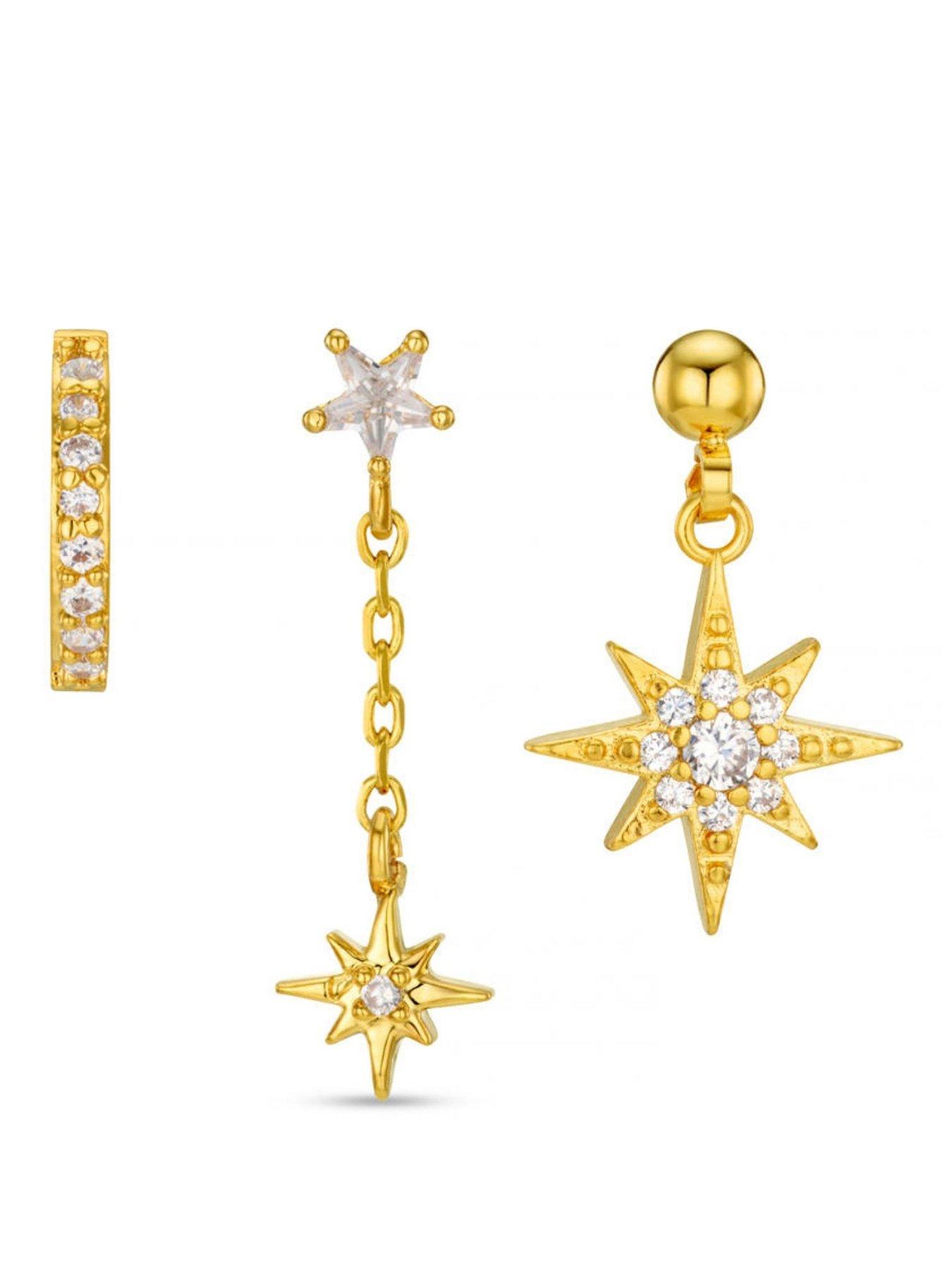 Image 1 of 3 of Orelia Womens Starburst Crystal Drop Earrings - Crystal