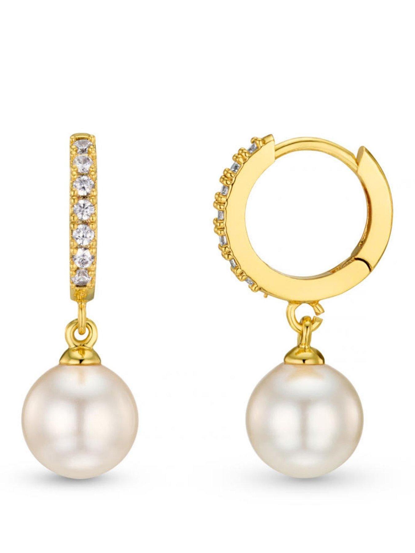 Image 1 of 3 of Orelia Pearl Drop Pave Hoop Earrings - Burgundy Giftbox