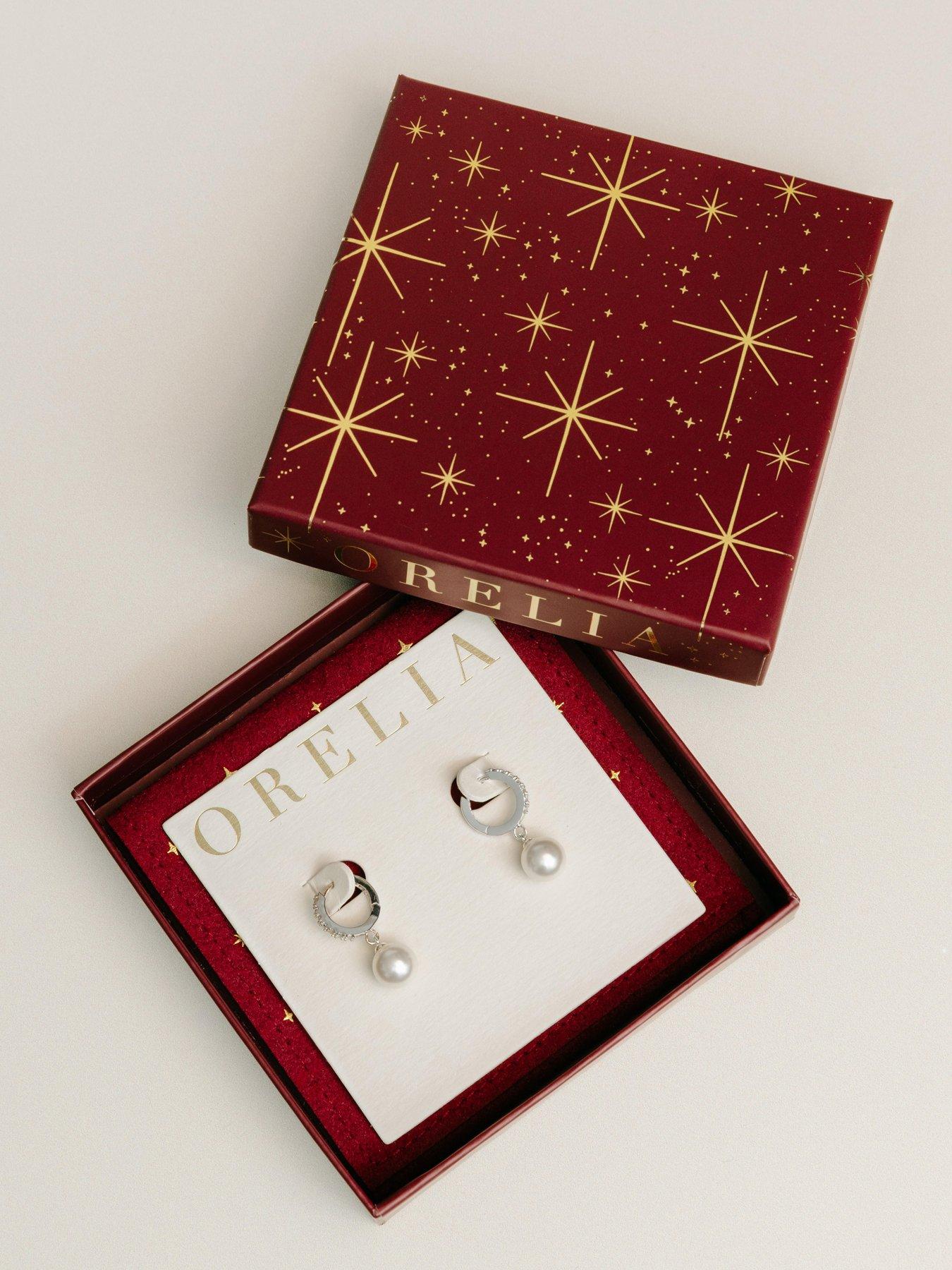Image 2 of 3 of Orelia Womens Pave Pearl Drop Hoop Earrings - Silver