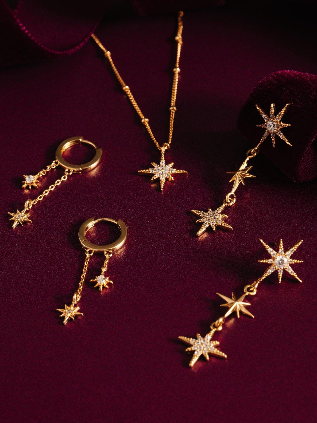 Image 3 of 4 of Orelia Pave Starburst Pave Satellite Chain Necklace - Gold