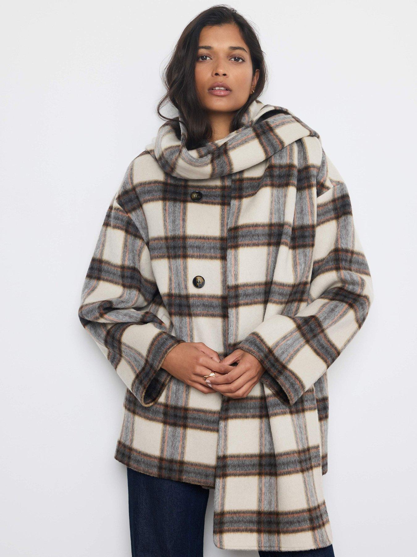 Image 1 of 6 of Mint Velvet Womens Check Wool Blend Hand Finished Scarf Coat - Multi