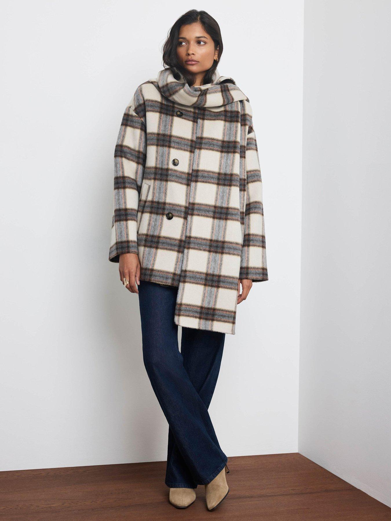 Image 2 of 6 of Mint Velvet Womens Check Wool Blend Hand Finished Scarf Coat - Multi