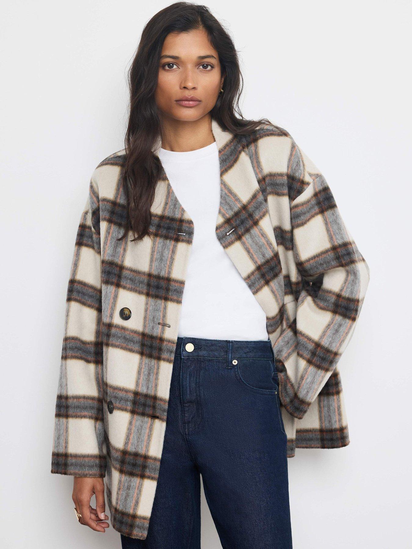 Image 3 of 6 of Mint Velvet Womens Check Wool Blend Hand Finished Scarf Coat - Multi