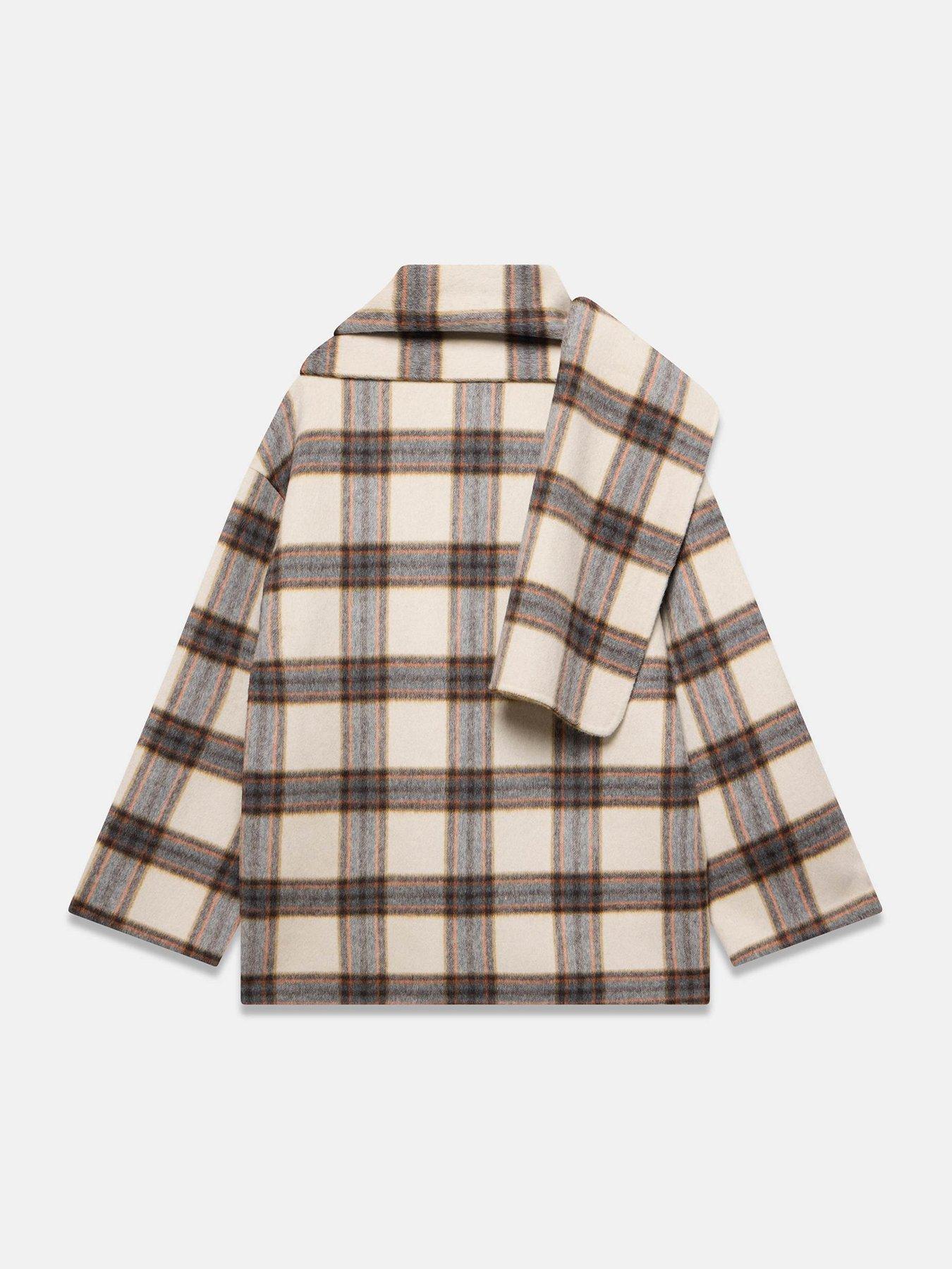 Image 6 of 6 of Mint Velvet Womens Check Wool Blend Hand Finished Scarf Coat - Multi