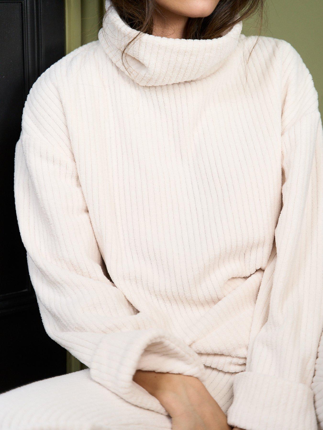 Image 6 of 6 of Jim Jam The Label Womens Jim Jam The Label Textured Roll Neck Top &amp; Joggers Pants Set - Cream