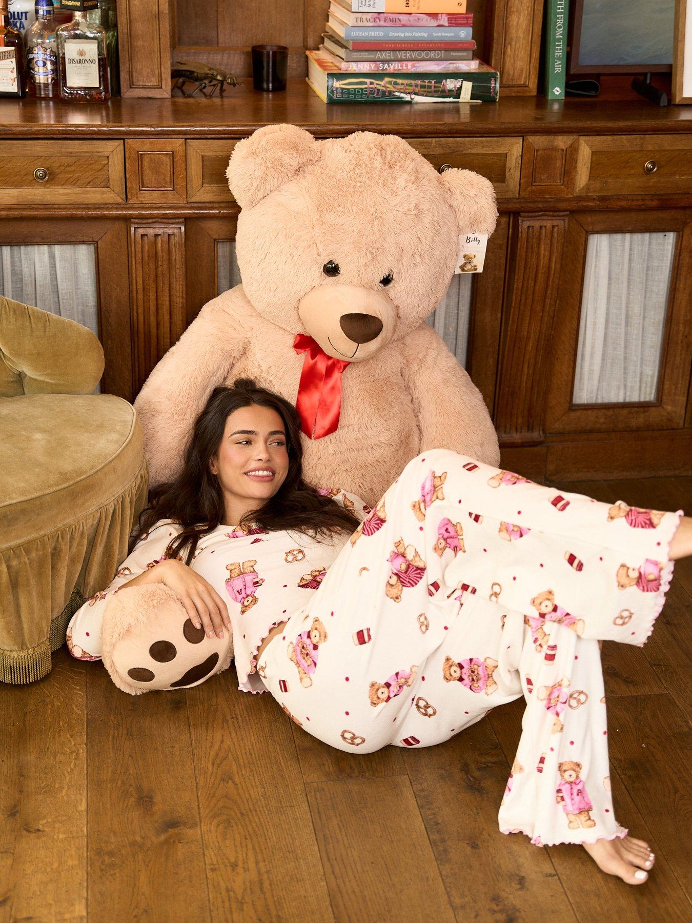 Image 6 of 6 of Jim Jam The Label Womens Teddy Bear Print Stretch Pyjama Set - Cream