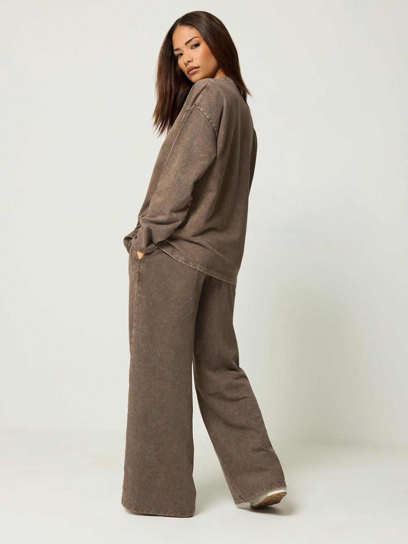 Image 2 of 4 of PixieGirl Petite Acid Wash Top &amp; Wide Leg Jogger Set