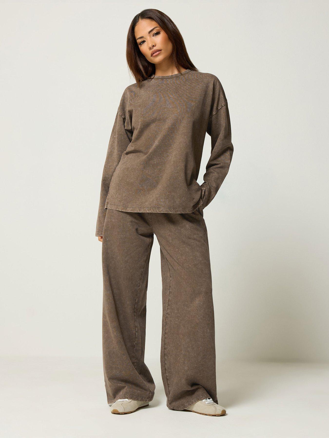 Image 3 of 4 of PixieGirl Petite Acid Wash Top &amp; Wide Leg Jogger Set