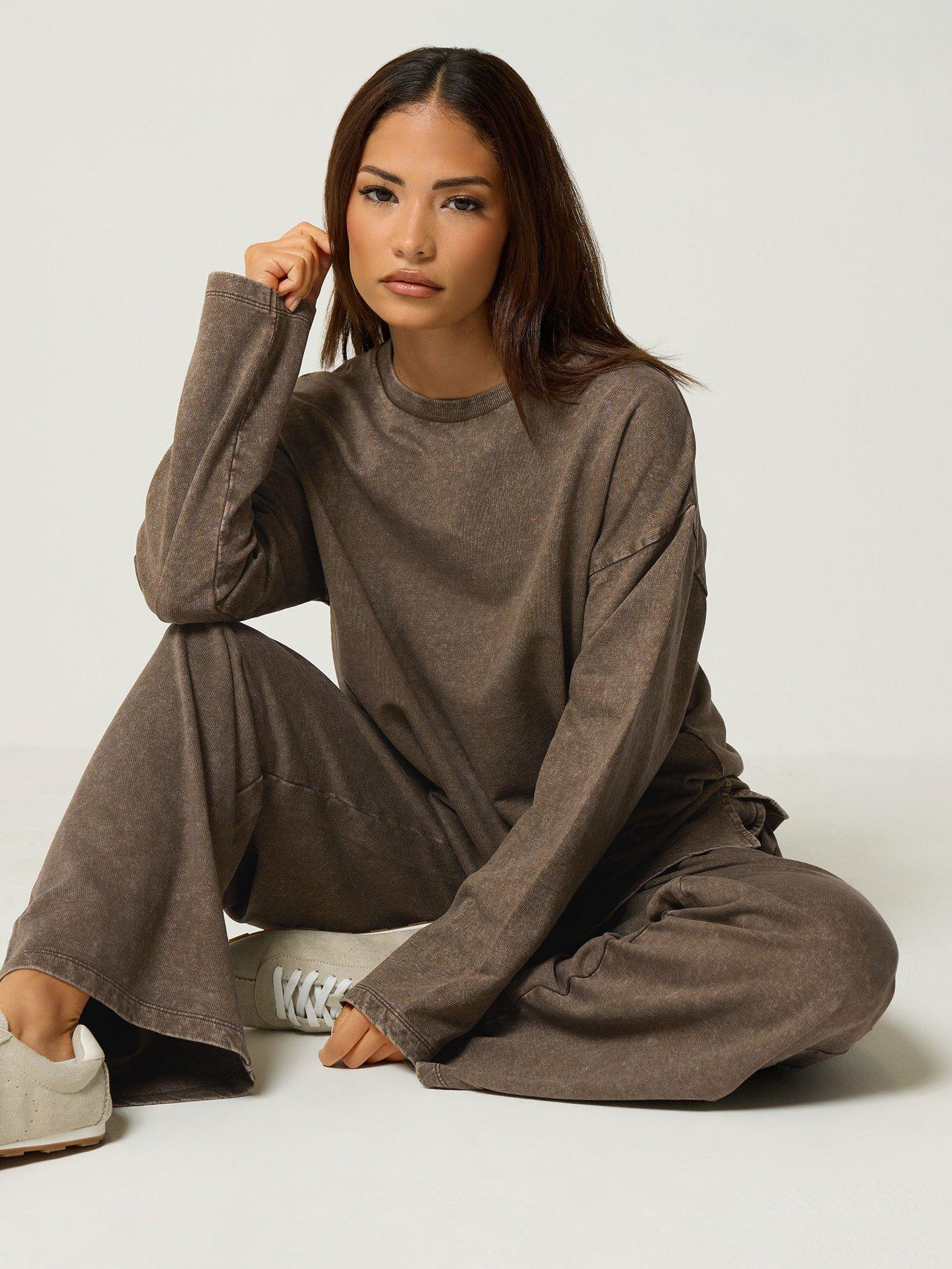 Image 4 of 4 of PixieGirl Petite Acid Wash Top &amp; Wide Leg Jogger Set