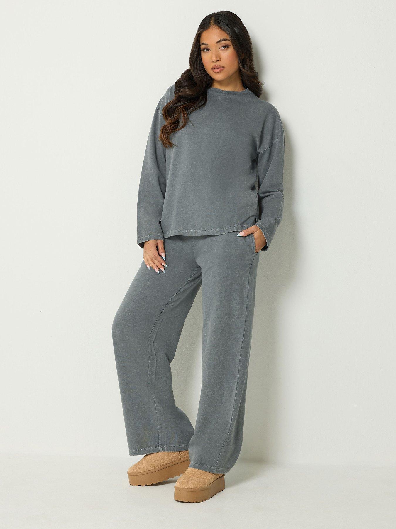 Image 1 of 4 of PixieGirl Petite Acid Wash Top &amp; Wide Leg Jogger Set