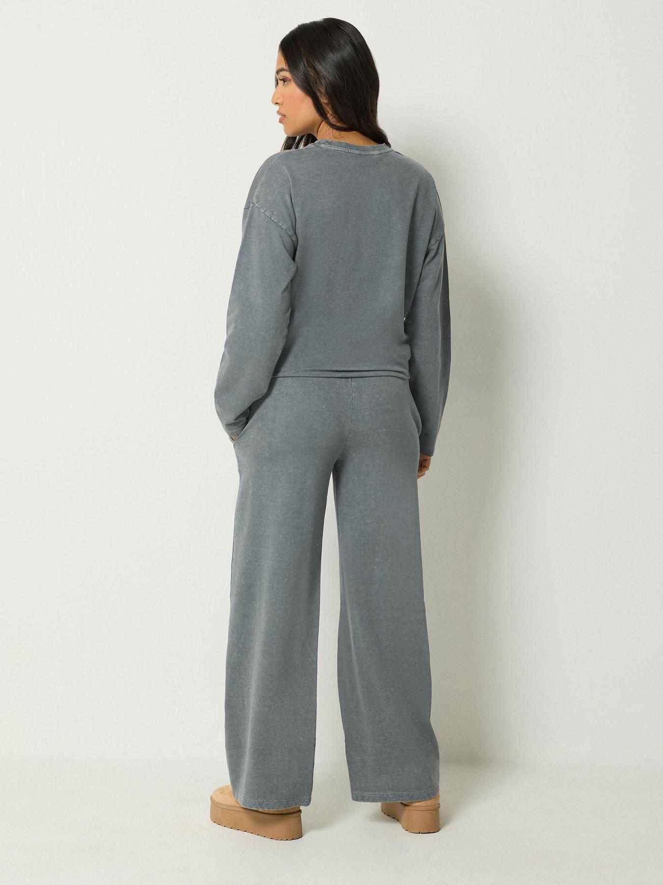Image 2 of 4 of PixieGirl Petite Acid Wash Top &amp; Wide Leg Jogger Set