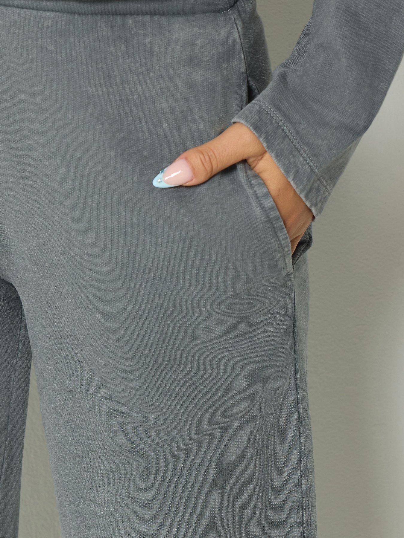 Image 4 of 4 of PixieGirl Petite Acid Wash Top &amp; Wide Leg Jogger Set