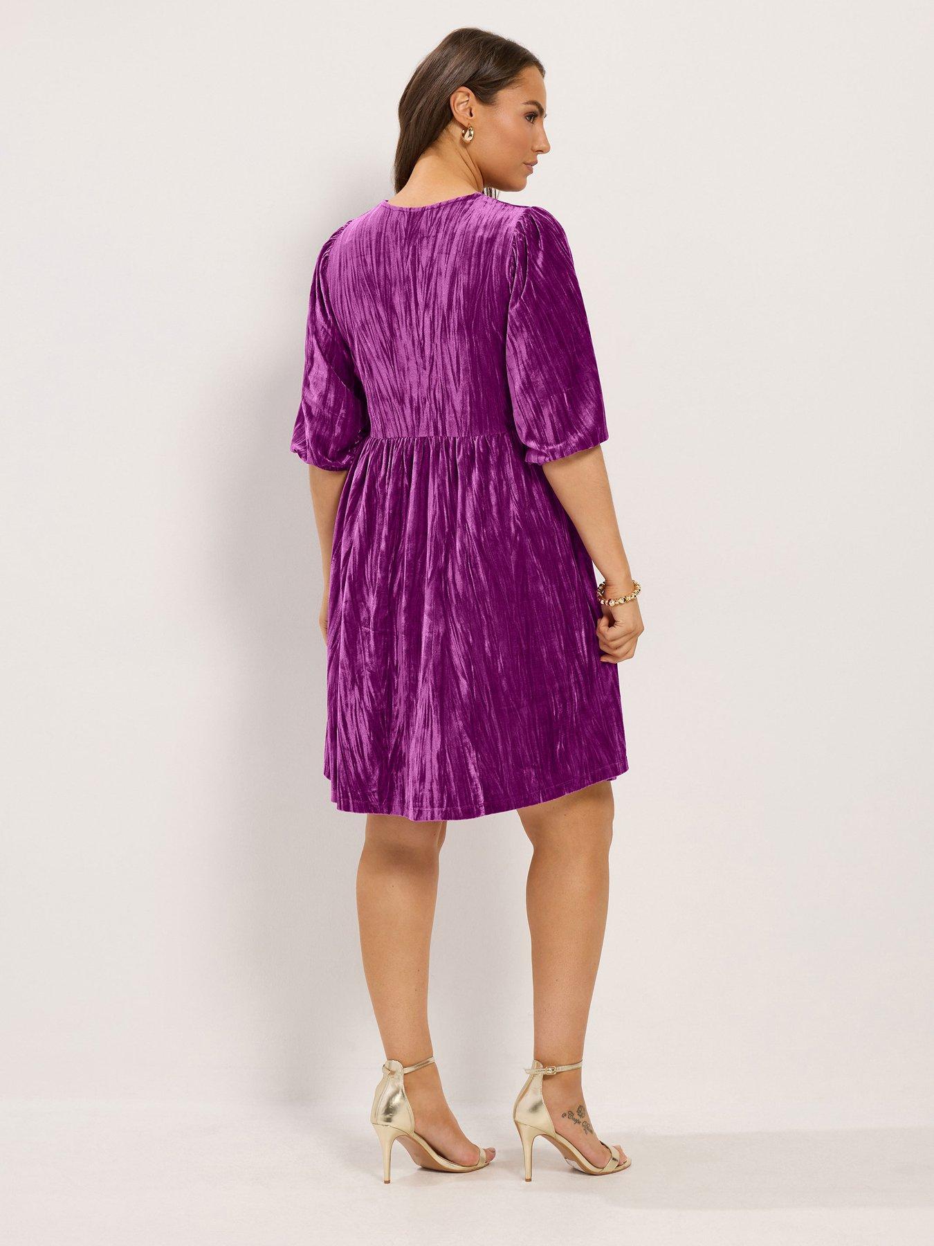 Image 2 of 4 of Yours Womens Curve Crushed Velour Button Front Tea Dress - Pink
