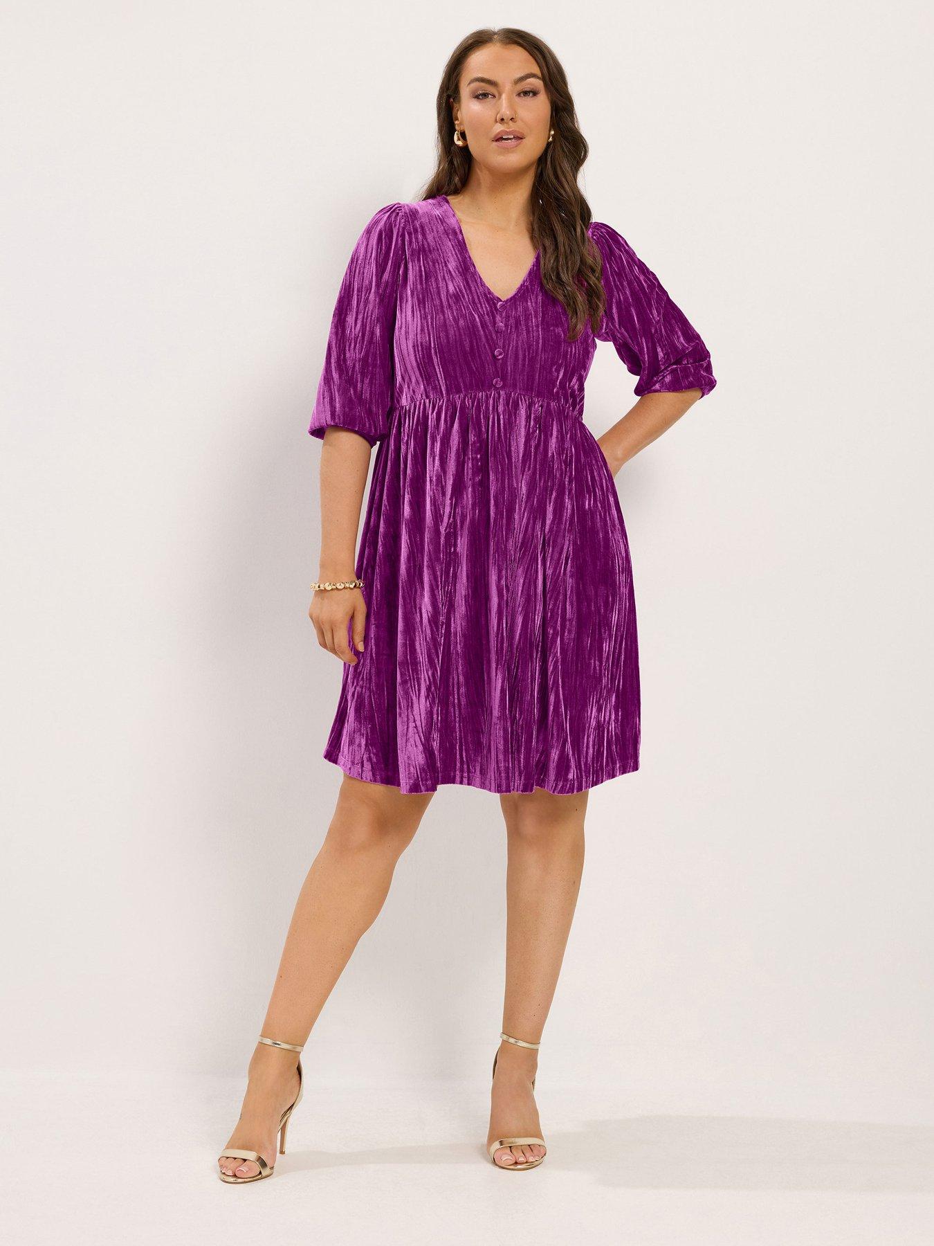 Image 3 of 4 of Yours Womens Curve Crushed Velour Button Front Tea Dress - Pink