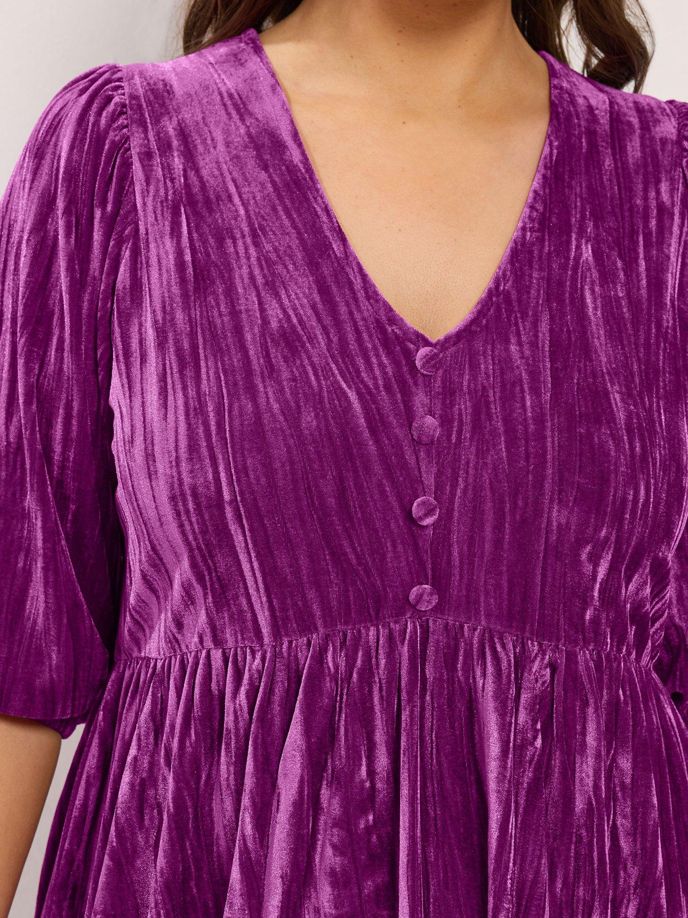 Image 4 of 4 of Yours Womens Curve Crushed Velour Button Front Tea Dress - Pink