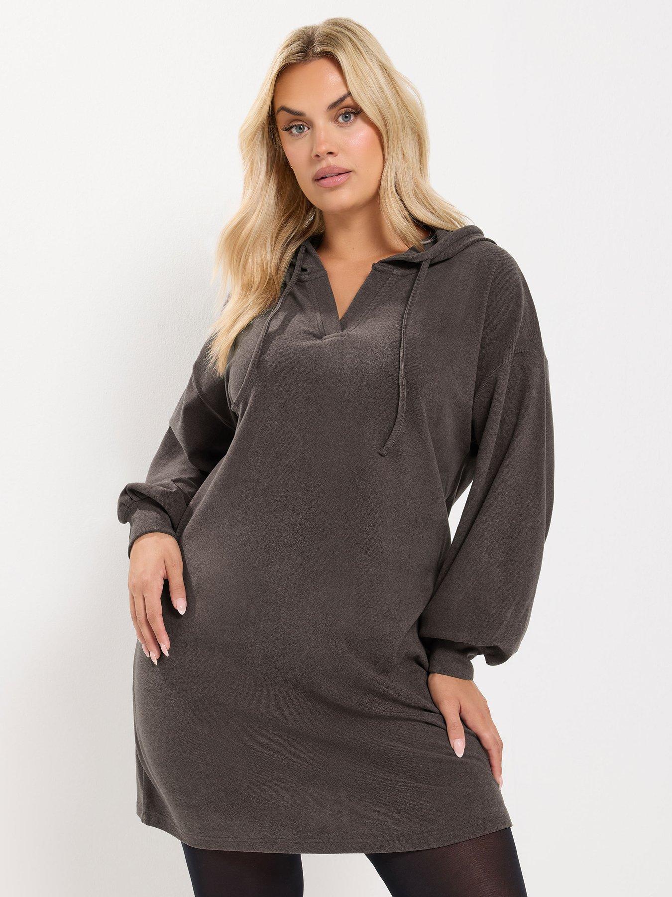 Yours Womens Curve Balloon Sleeve Hooded Mini Dress - Brown