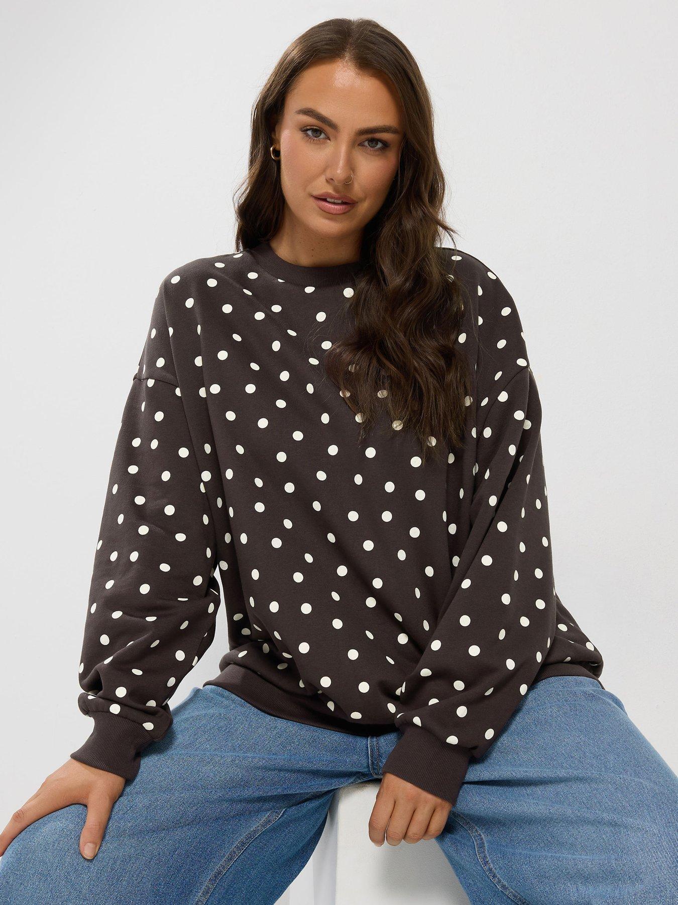 Yours Women's Chocolate Polka Dot Sweatshirt In | Size: 10/12 - Image 5