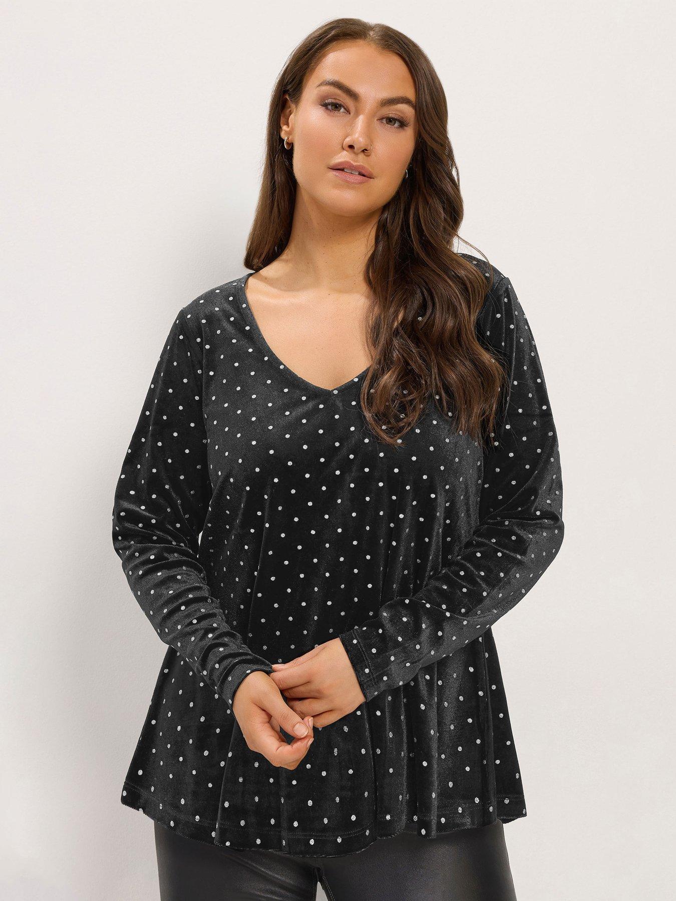 Yours Women's Black Glitter Polka Dot Top In | Size: 12 - Image 2