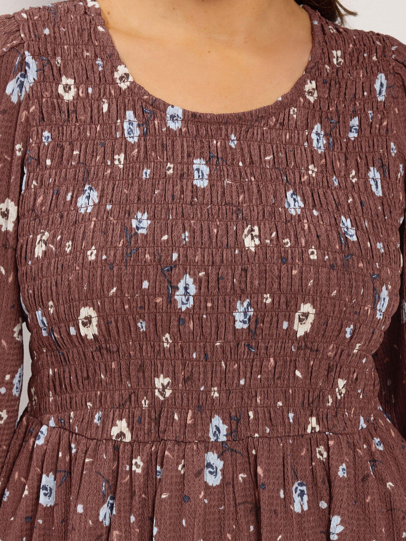 Image 4 of 4 of Yours Womens Curve Shirred Peplum Top - Brown