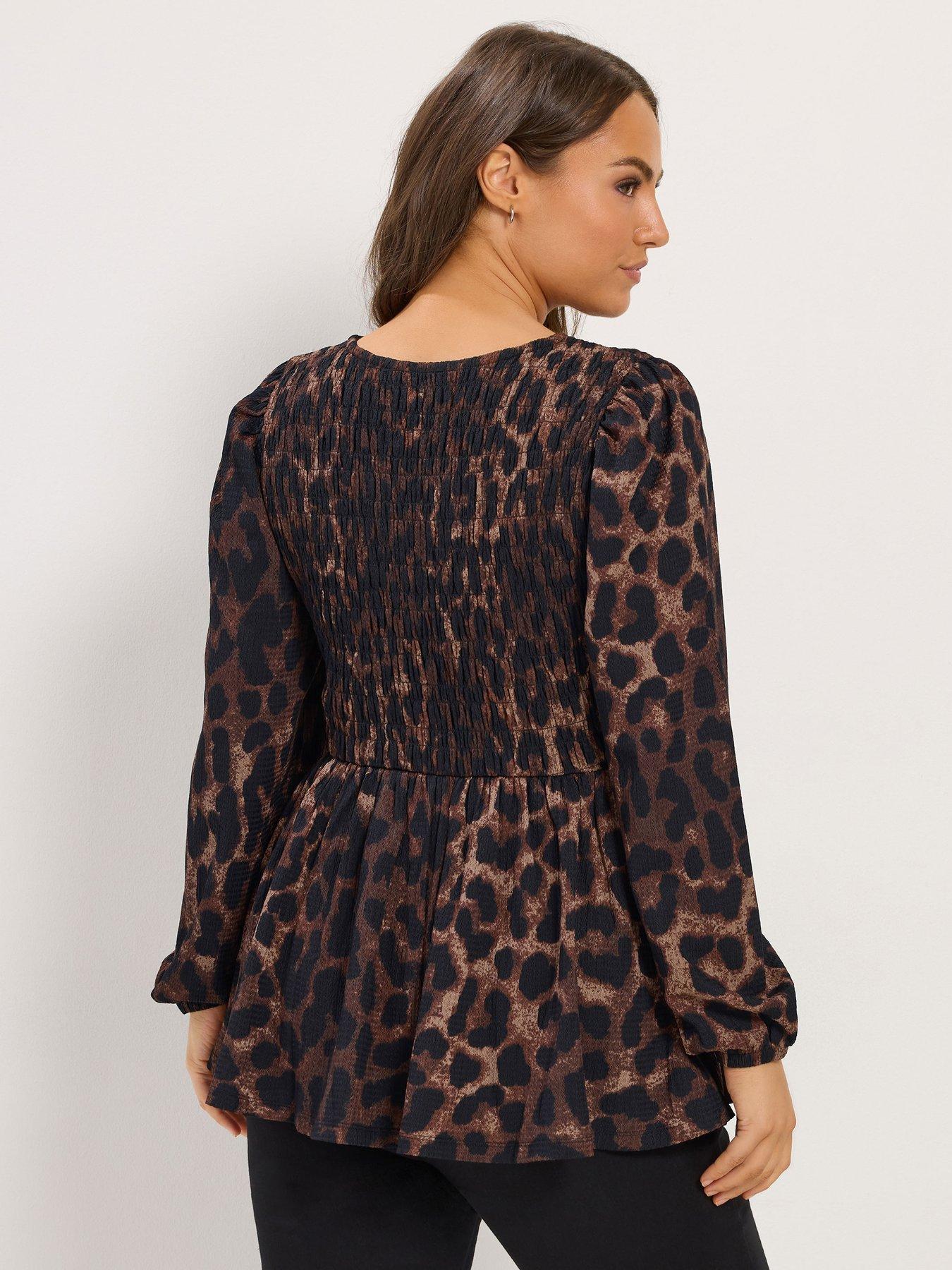 Image 2 of 4 of Yours Womens Curve Shirred Peplum Top - Brown