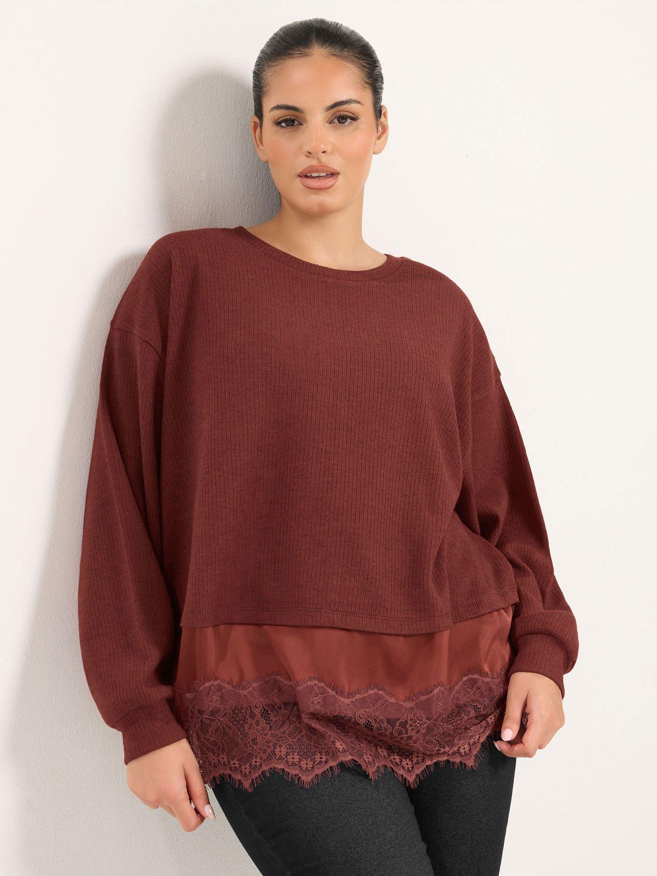 Yours Women's Orange Curve Heavyweight Lace Hem Top - Image 3