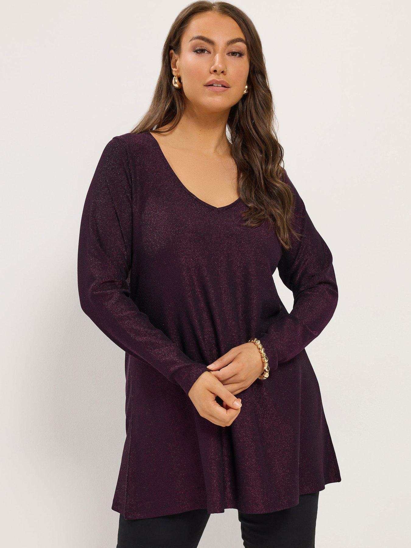 Yours Women's Purple Sparkle Swing Tunic Top In | Size: 22-24 - Image 2