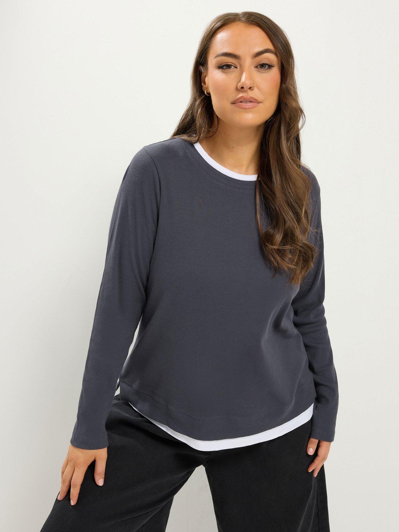 Yours Women's Grey 2-In-1 Ribbed Top In | : Size 12 - Image 2