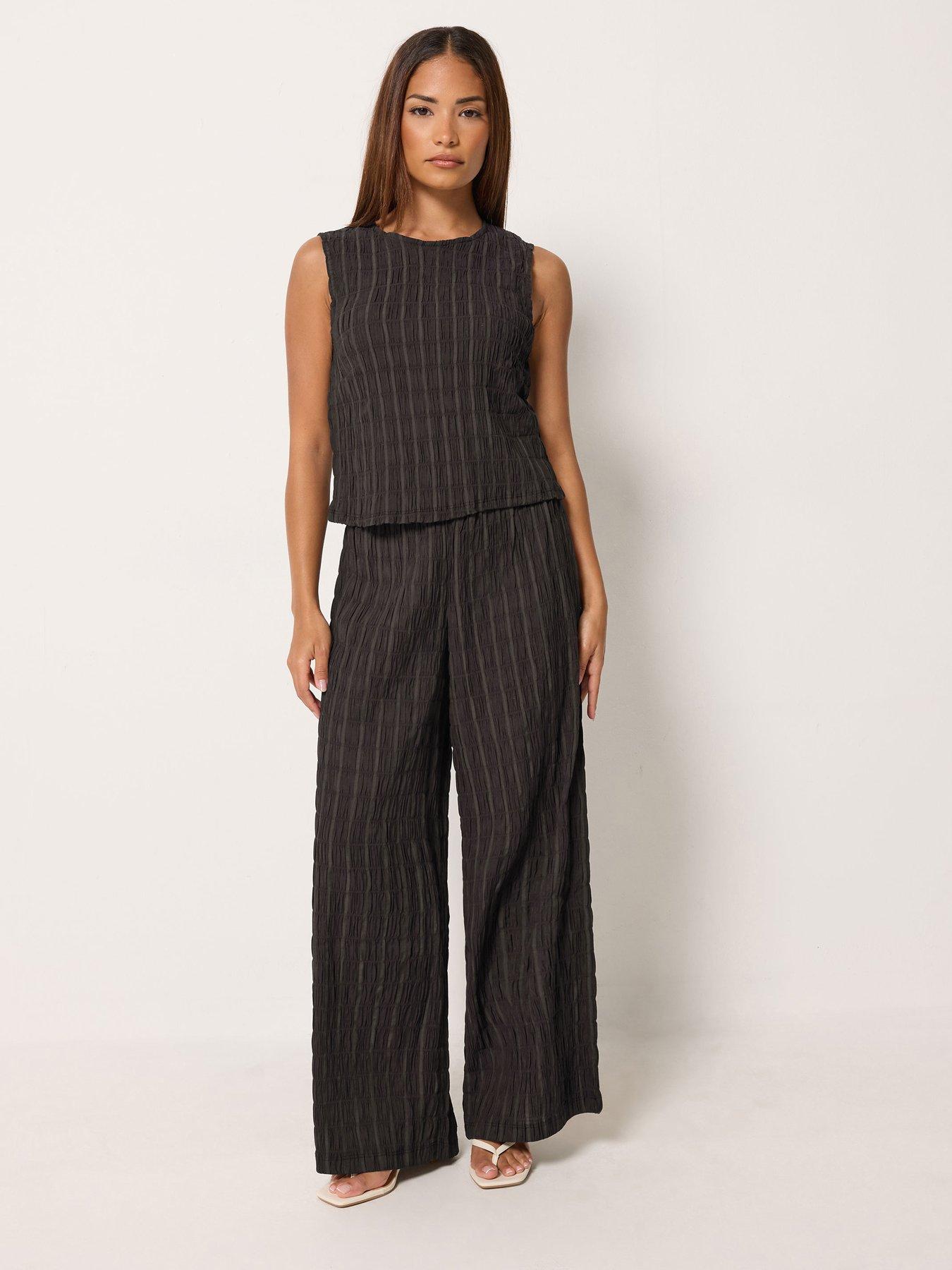 Image 1 of 4 of PixieGirl Petite Wide Leg Textured Trouser &amp; Top Set