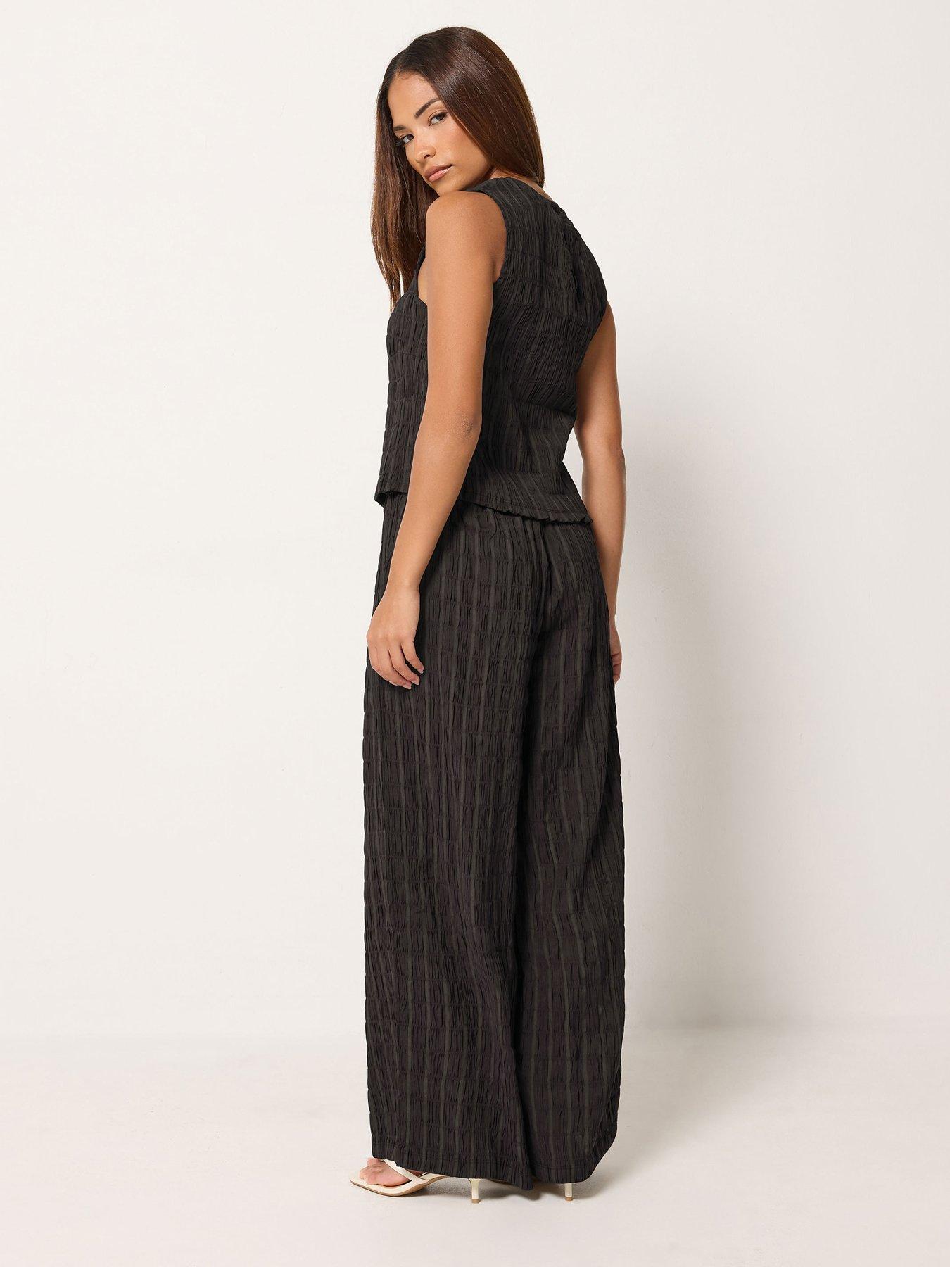 Image 2 of 4 of PixieGirl Petite Wide Leg Textured Trouser &amp; Top Set