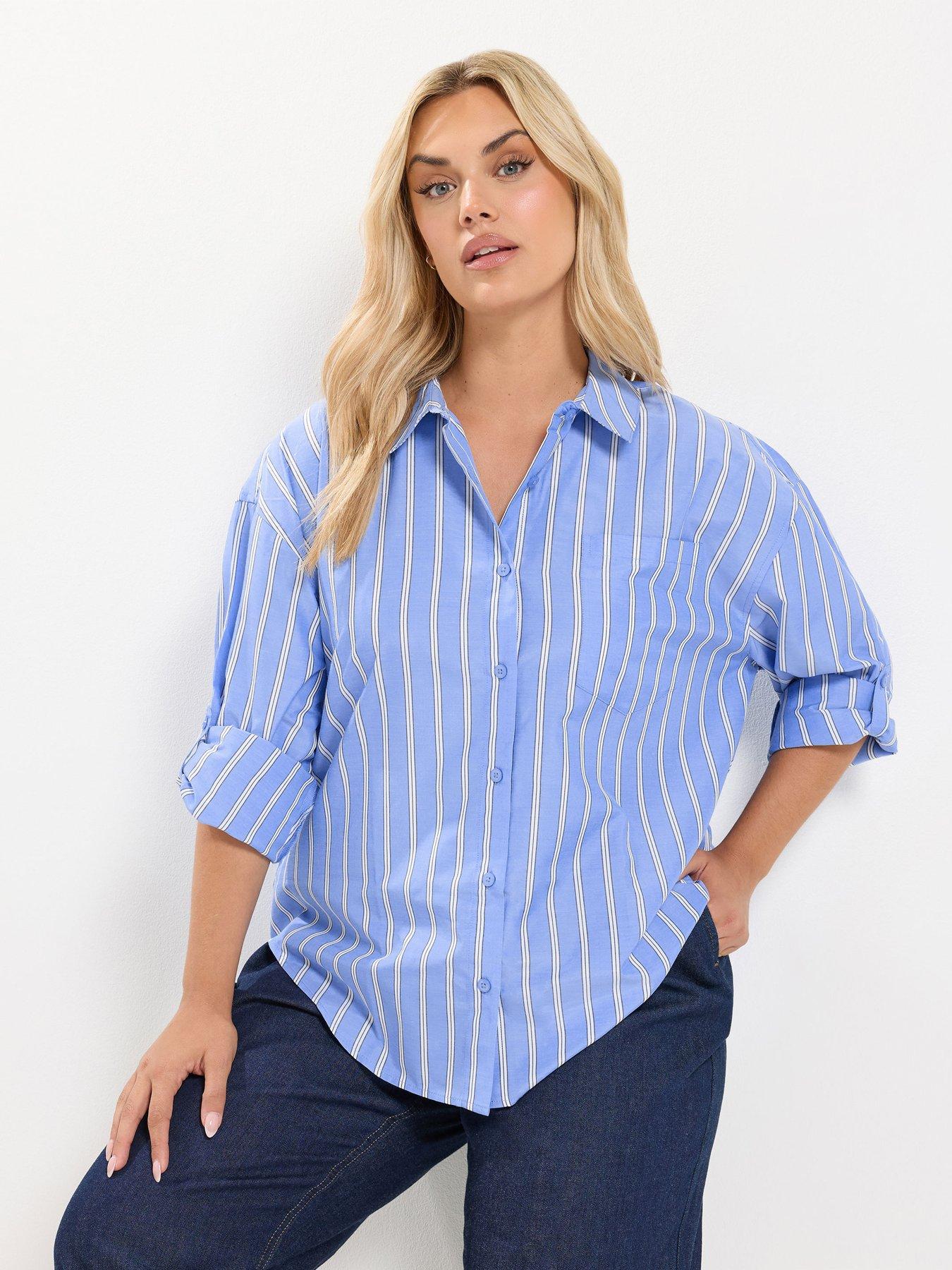 Yours Women's Blue Button Through Stripe Shirt In | Size: 22-24 - Image 2