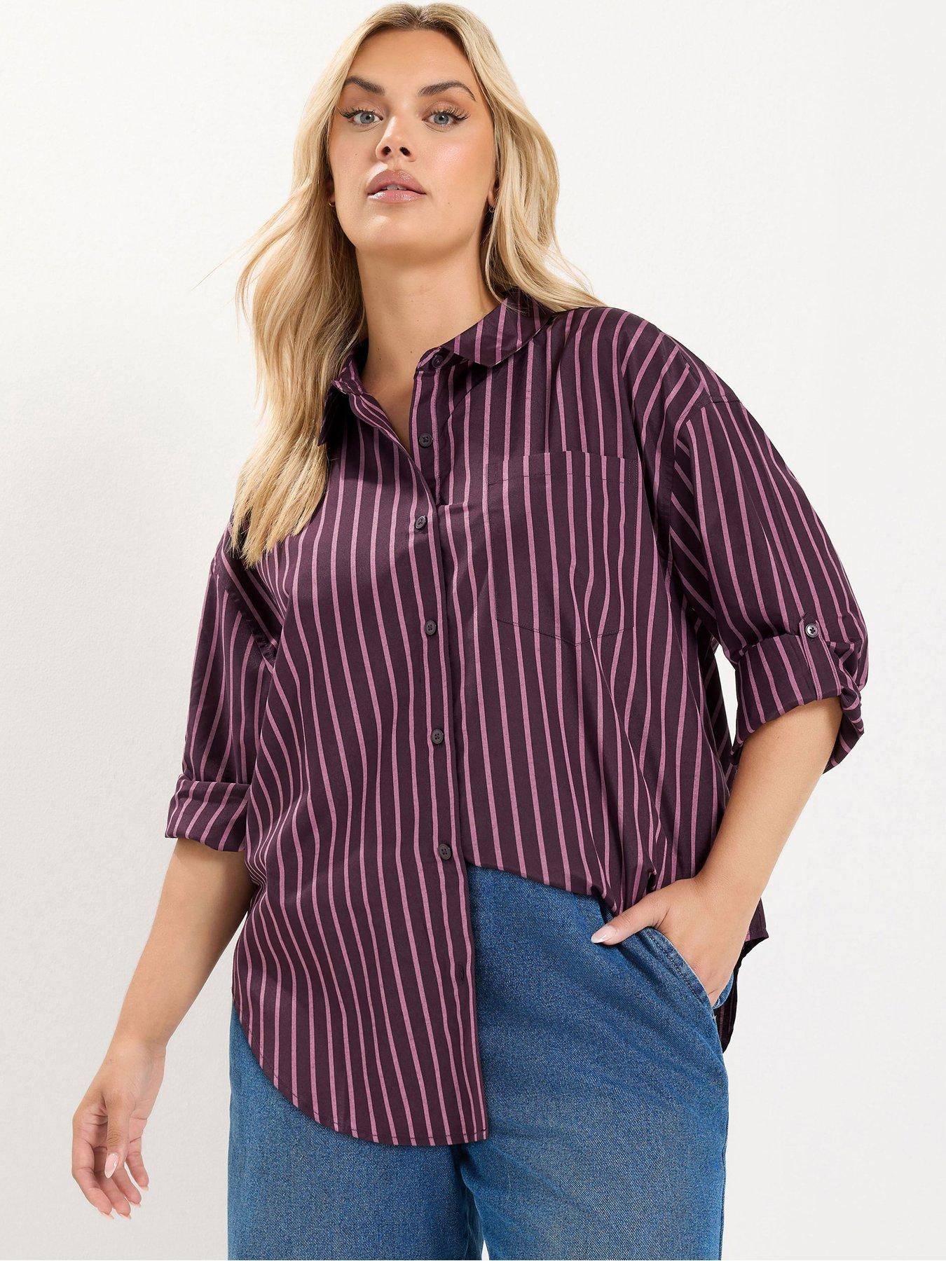 Yours Women's Purple Button Through Stripe Shirt In Size 14 - Image 6