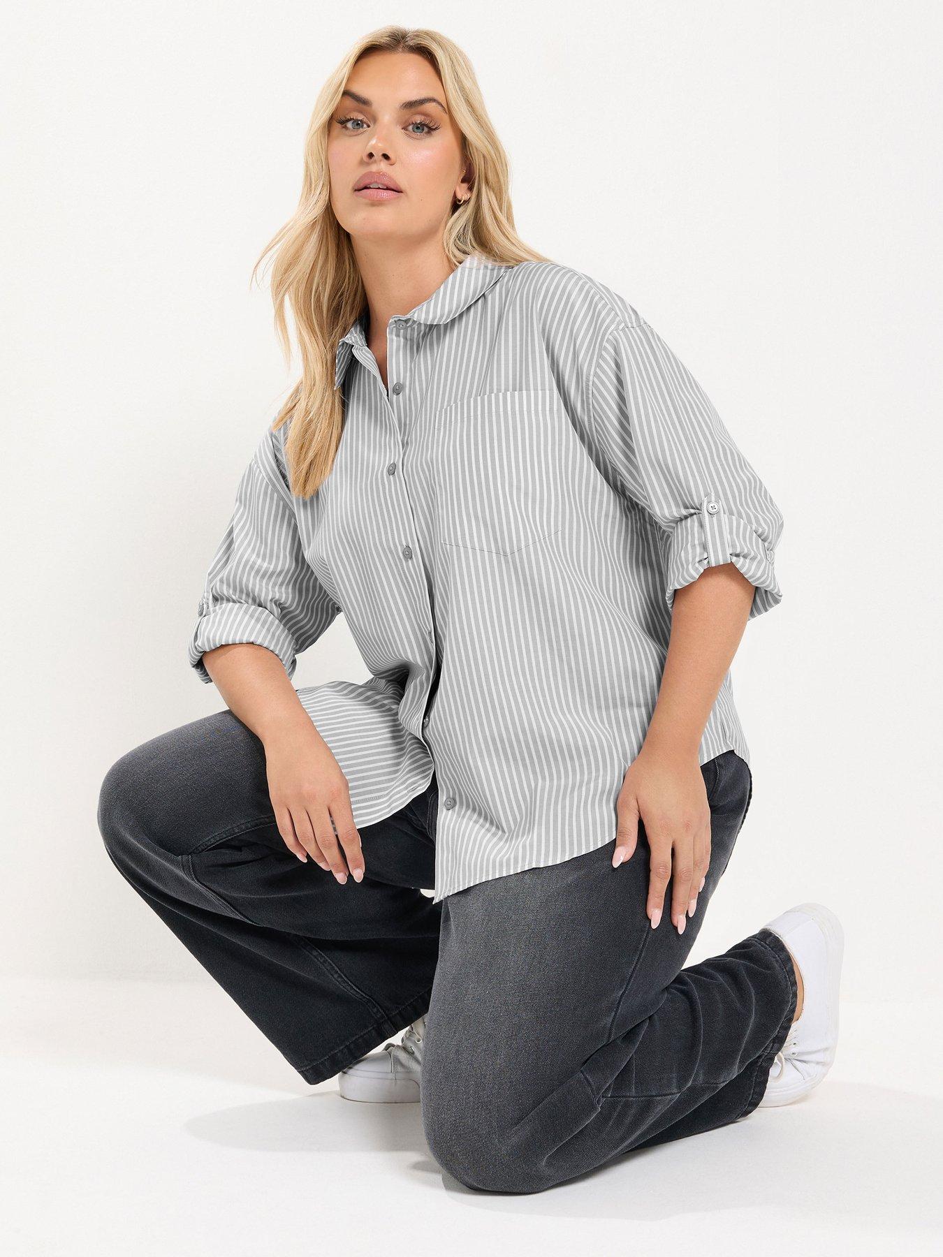 Yours Women's Grey Button Through Stripe Shirt In | : Size 14 - Image 6