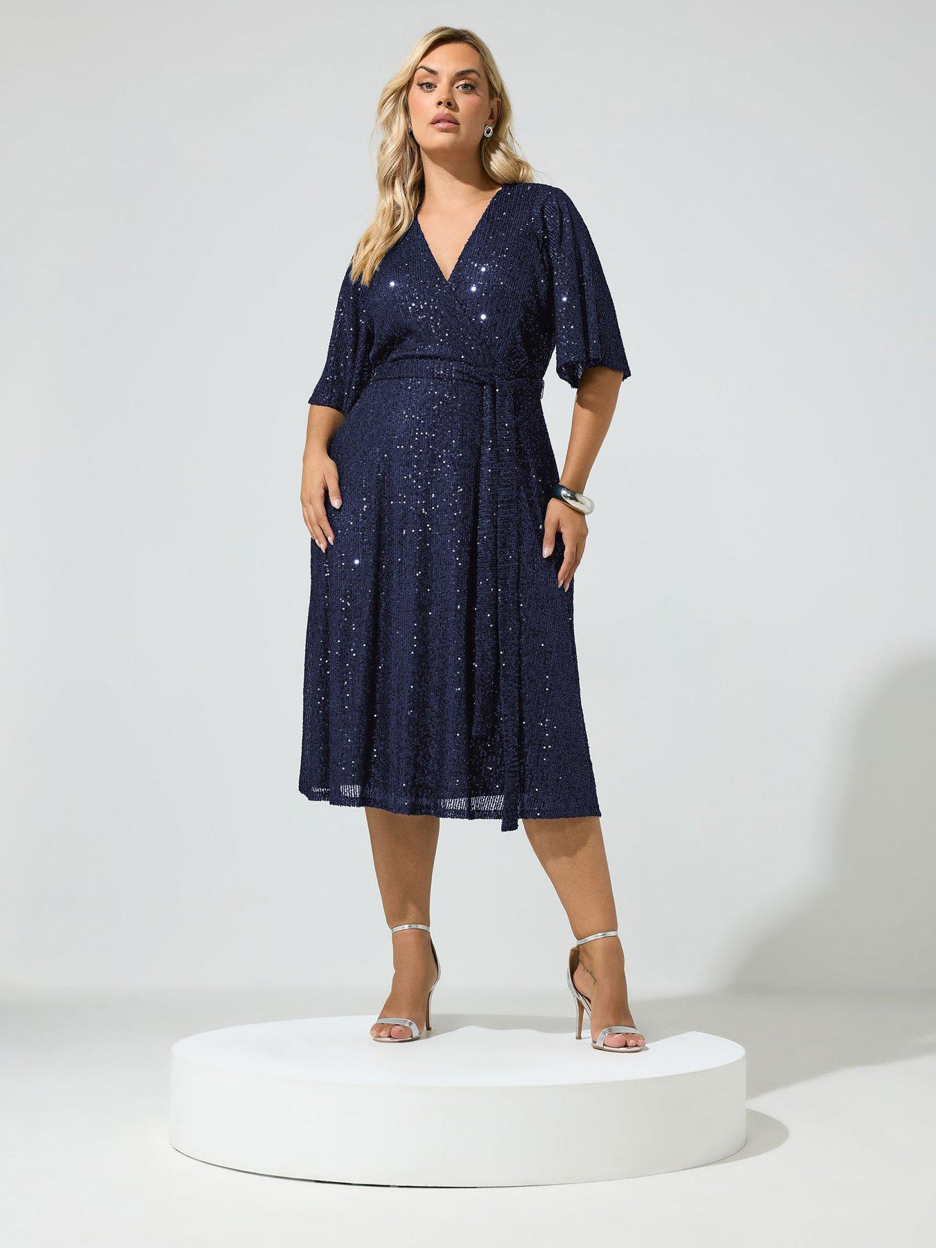 Image 3 of 4 of Yours Curve Sequin Wrap Dress