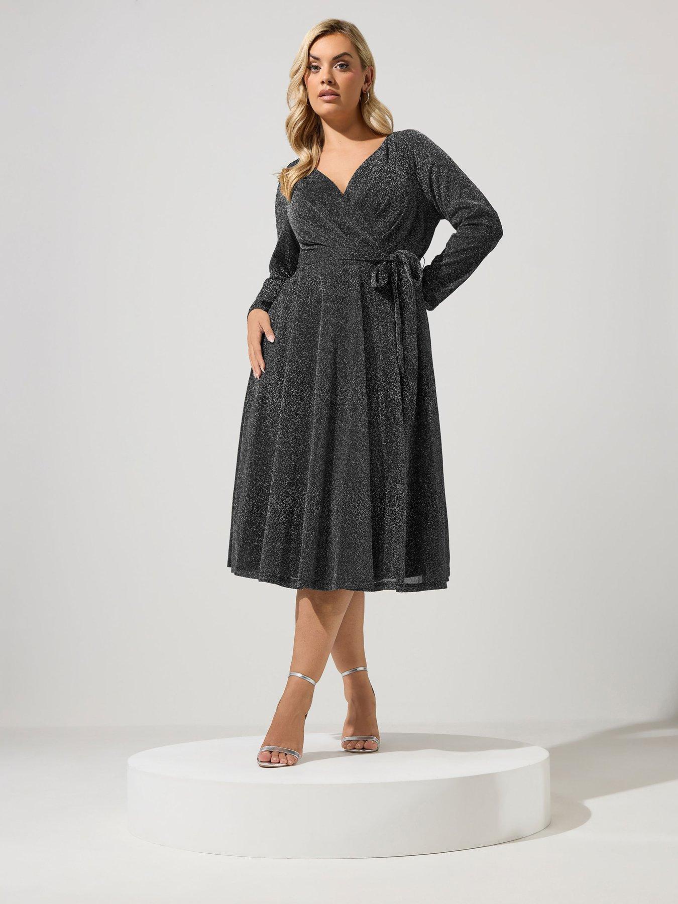 Yours Women's Silver Metallic Wrap Dress In | Size: 30/32 - Image 2