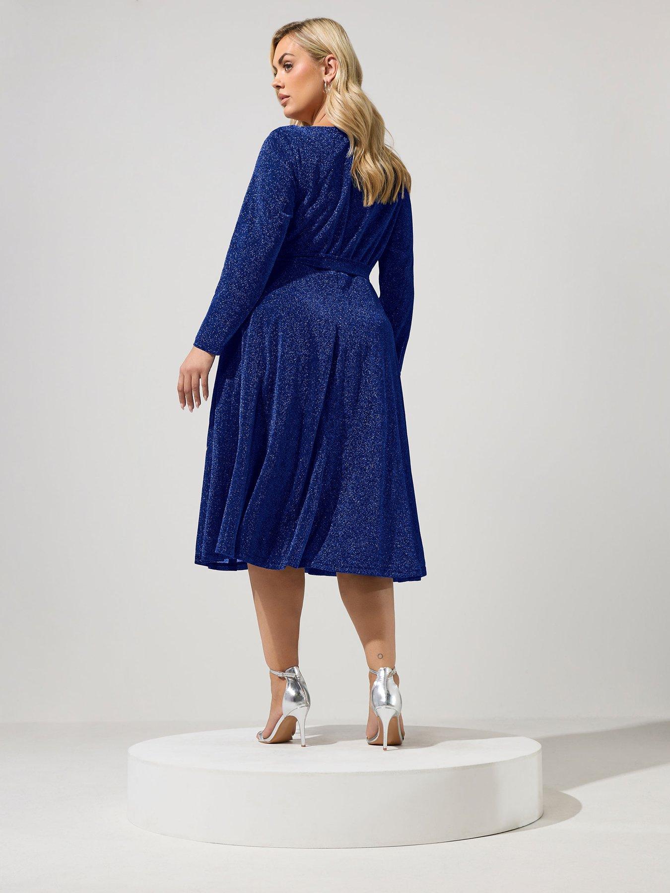 Image 2 of 4 of Yours Curve Metallic Thread Wrap Dress