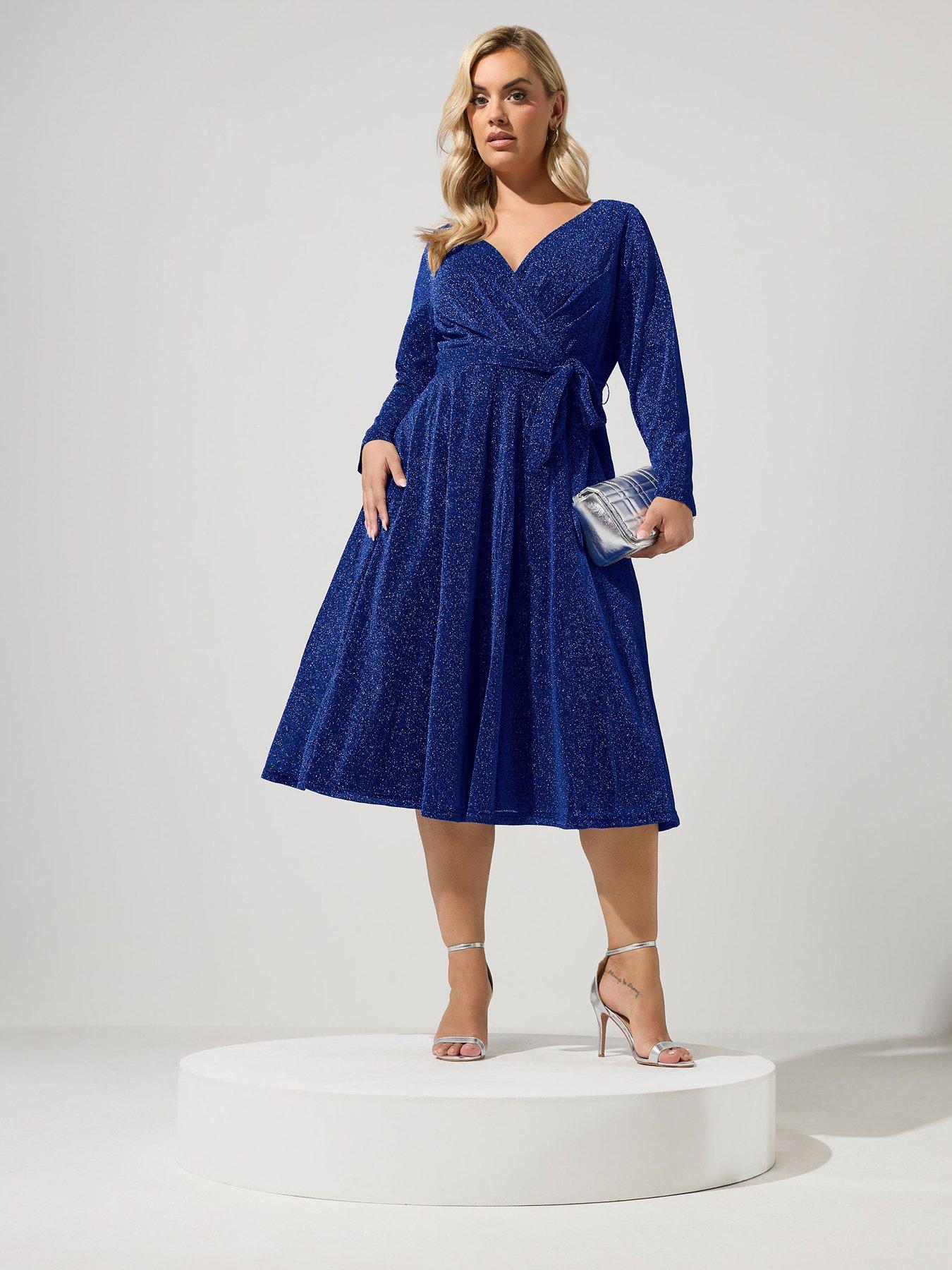 Image 3 of 4 of Yours Curve Metallic Thread Wrap Dress
