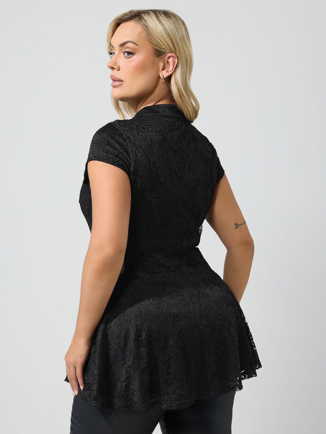 Image 2 of 4 of Yours Yours Womens Curve Lace Collar Blouse - Black