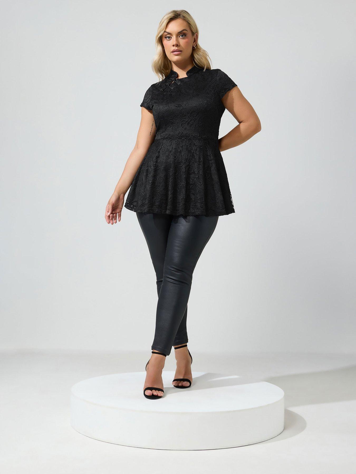 Image 3 of 4 of Yours Yours Womens Curve Lace Collar Blouse - Black