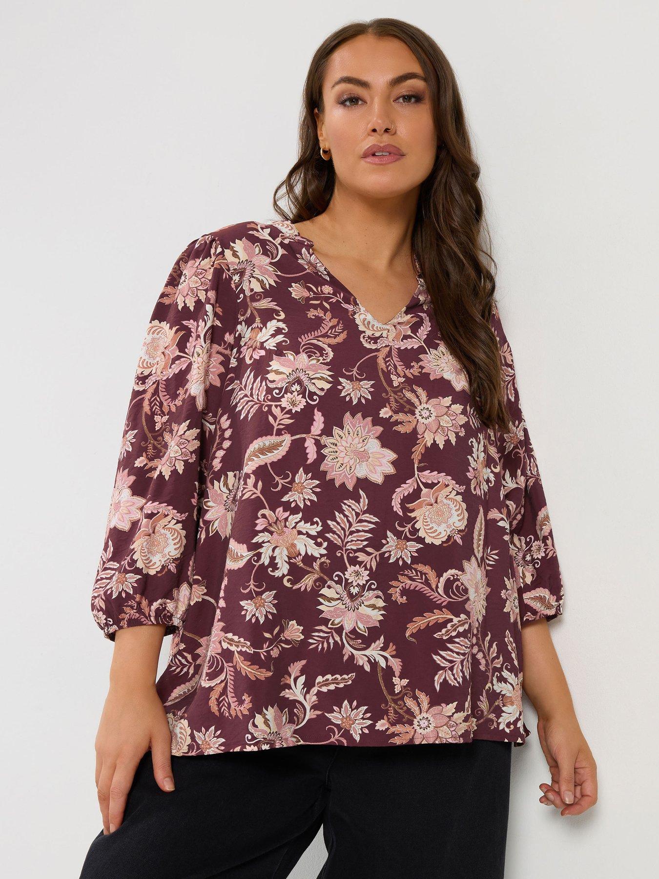 Yours Women's Purple Floral Shirt In Size 14 - Image 2