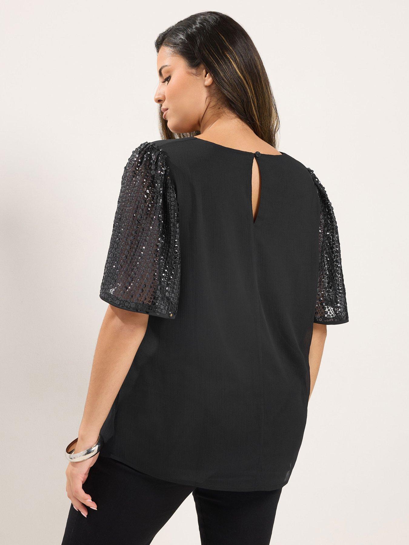 Image 2 of 4 of Yours Womens Curve Sequin Chiffon Top - Black