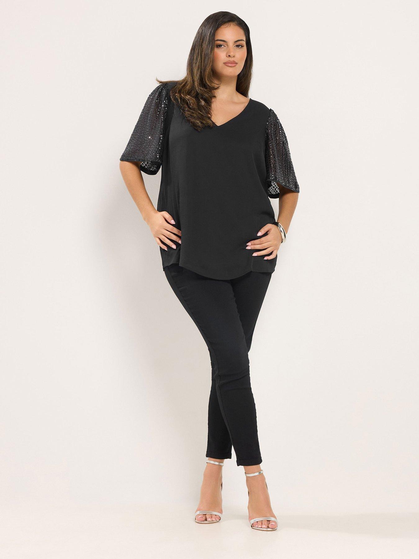 Image 3 of 4 of Yours Womens Curve Sequin Chiffon Top - Black