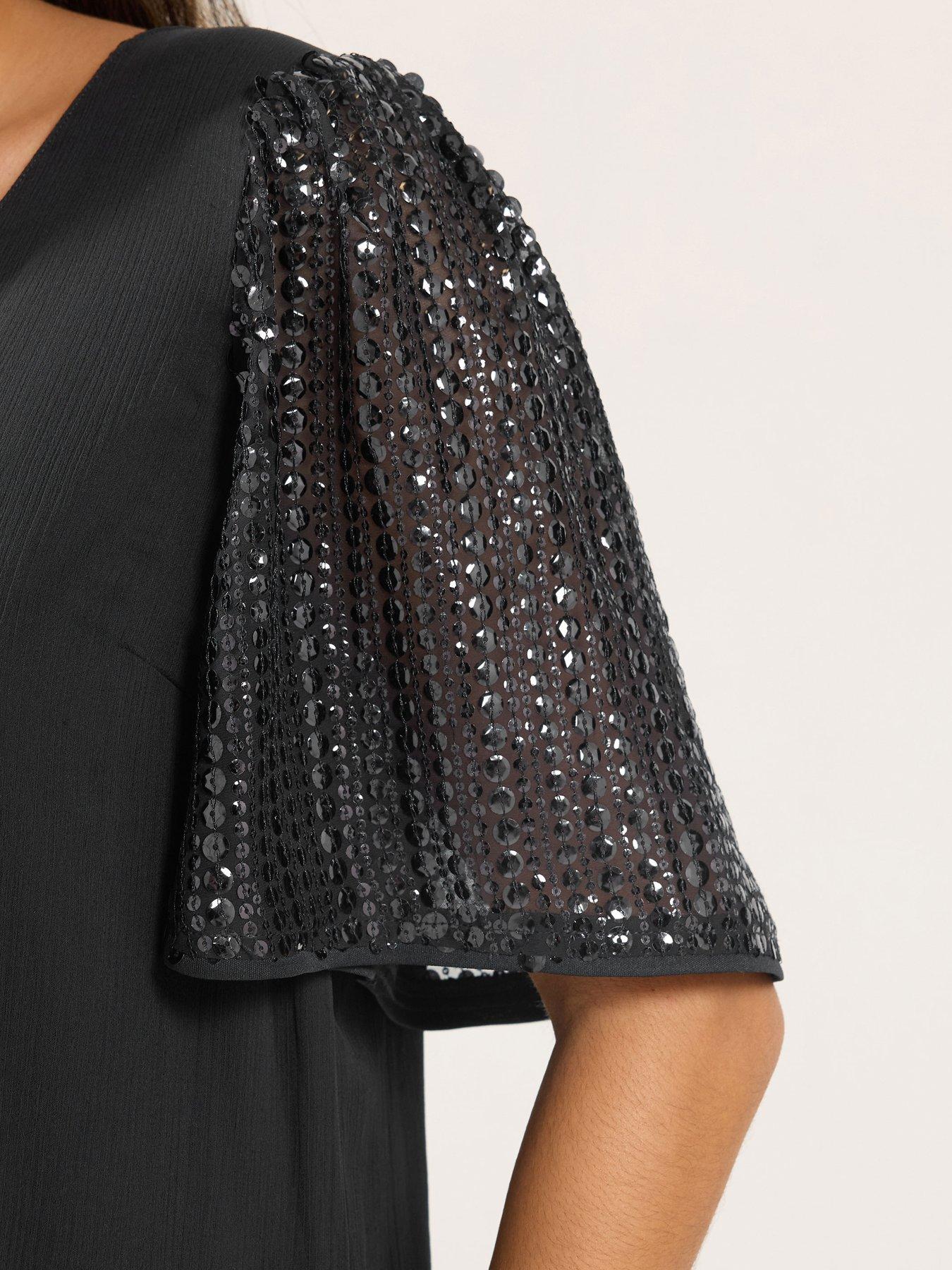Image 4 of 4 of Yours Womens Curve Sequin Chiffon Top - Black