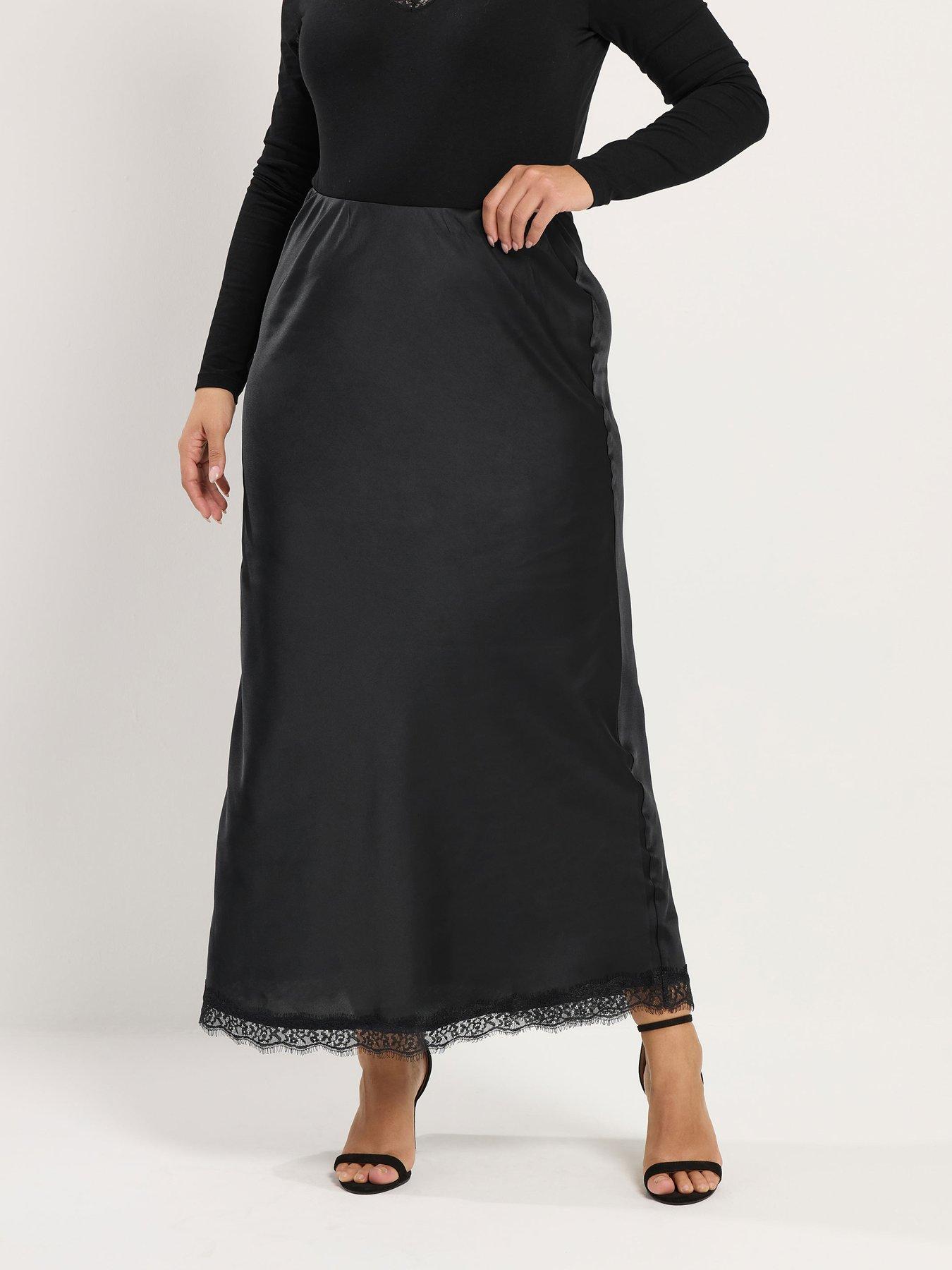 Yours Women's Black Satin Lace Hem Skirt In | Size: 12 - Image 2