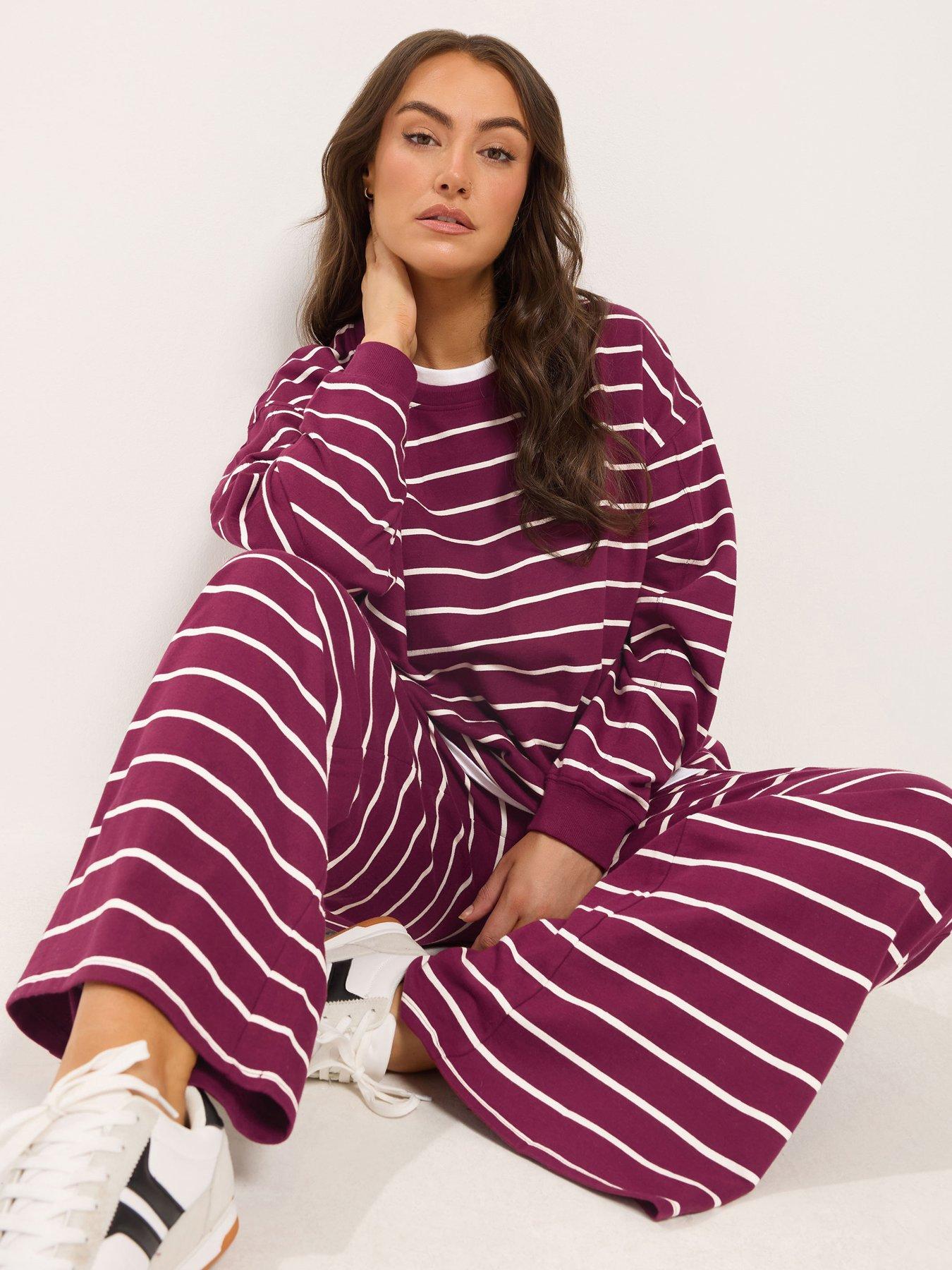 Yours Women's Burgundy 2-In-1 Stripe Cotton Sweatshirt In Size 18 - Image 6