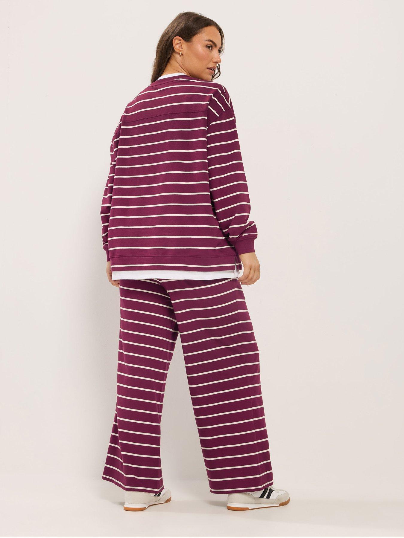 Image 2 of 4 of Yours Womens Curve 2 In 1 Stripe Wide Leg Trousers Set - Red