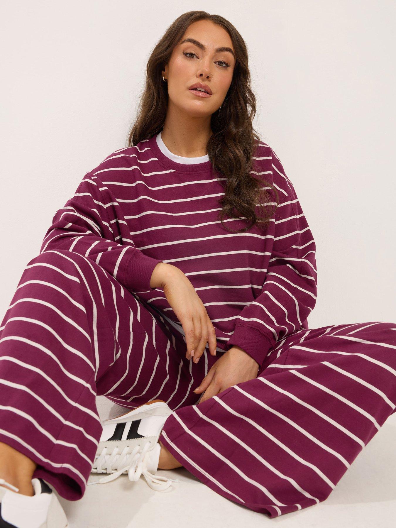 Image 3 of 4 of Yours Womens Curve 2 In 1 Stripe Wide Leg Trousers Set - Red
