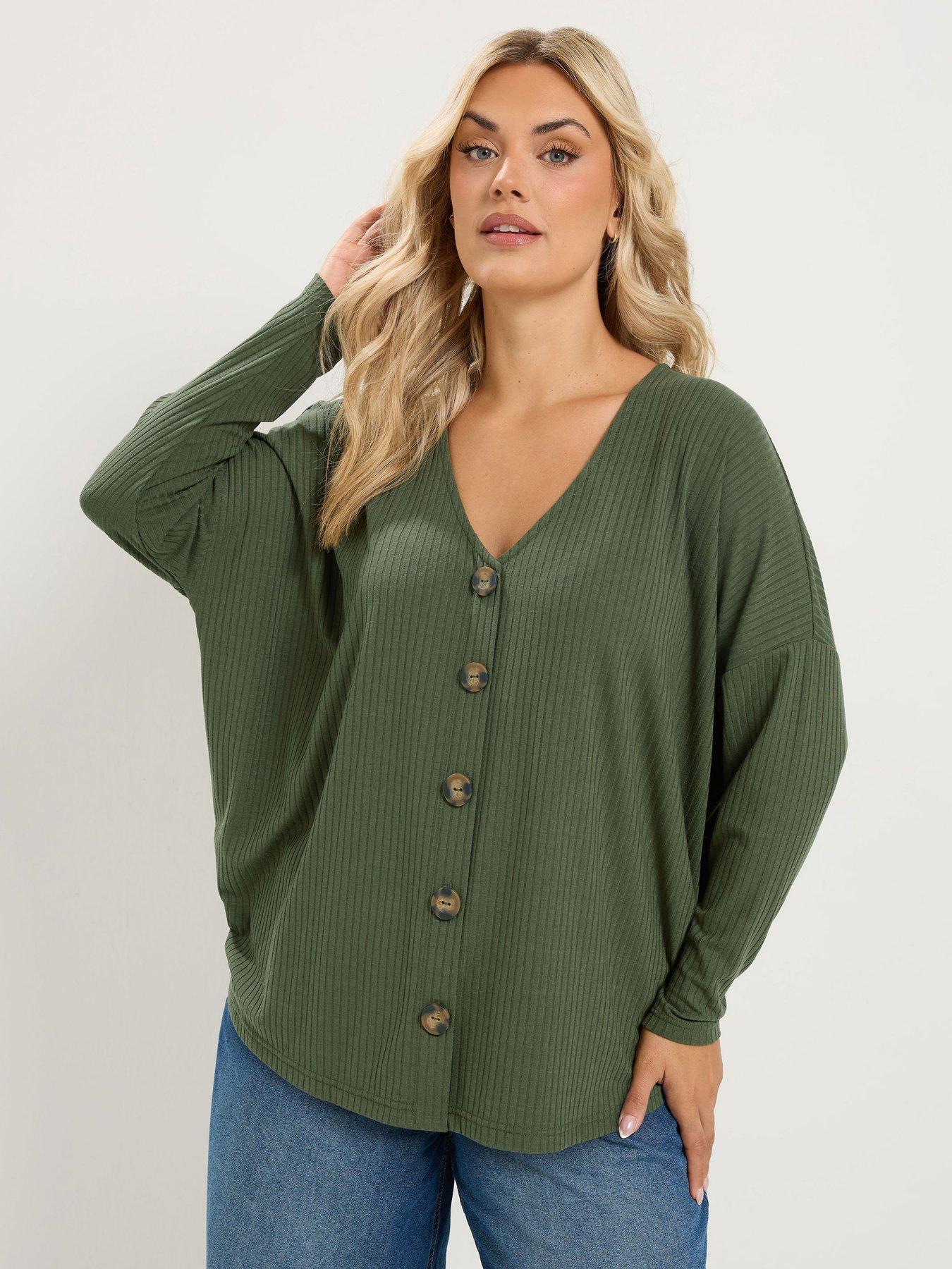 Yours Women's Light Khaki Ribbed Button Details Top In | Size: 18 - Image 6